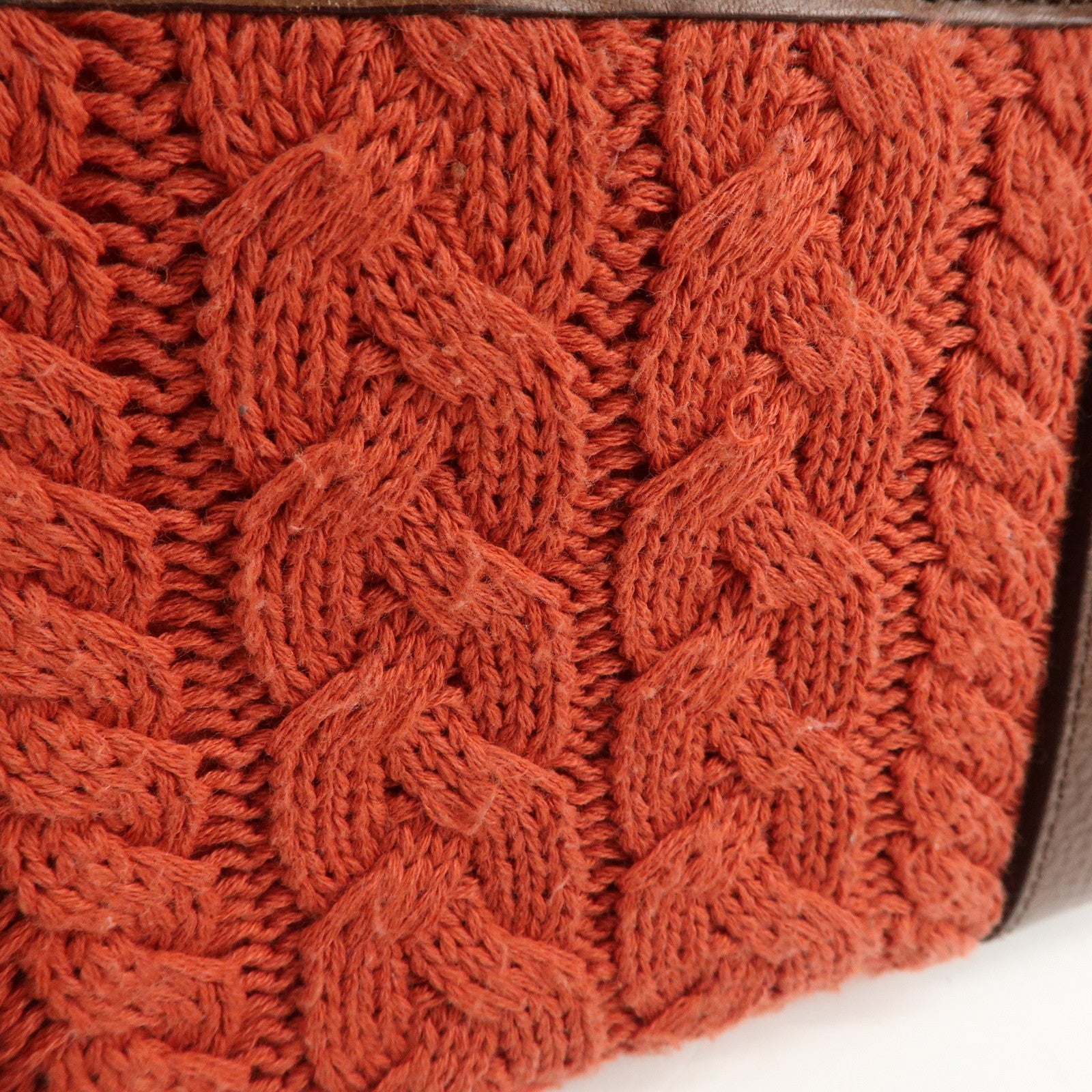 Chloe Knitted Leather Hand Bag Tote Bag Red Brown