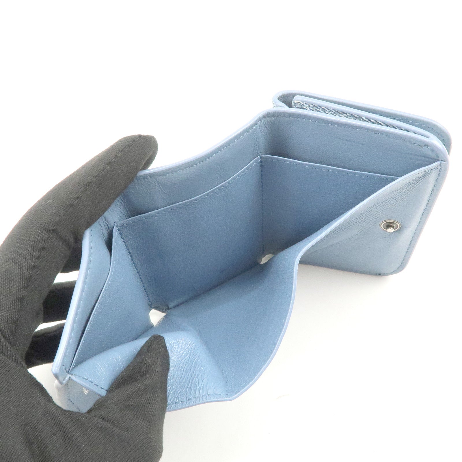 BALENCIAGA Denim Leather CASH Mini Tri-fold Compact Wallet 593813
