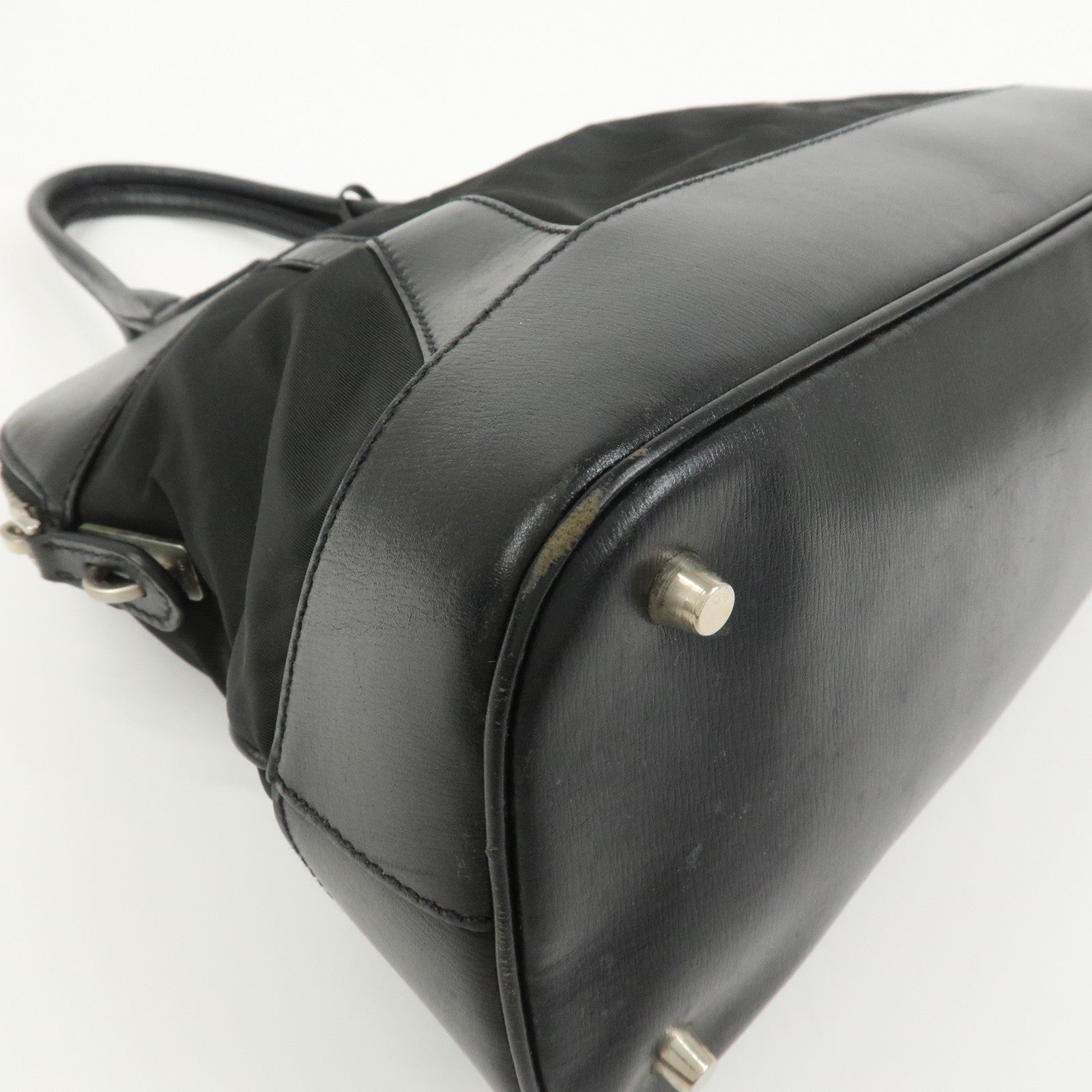 PRADA Triangle Logo Nylon Leather Shoulder Bag Hand Bag Black