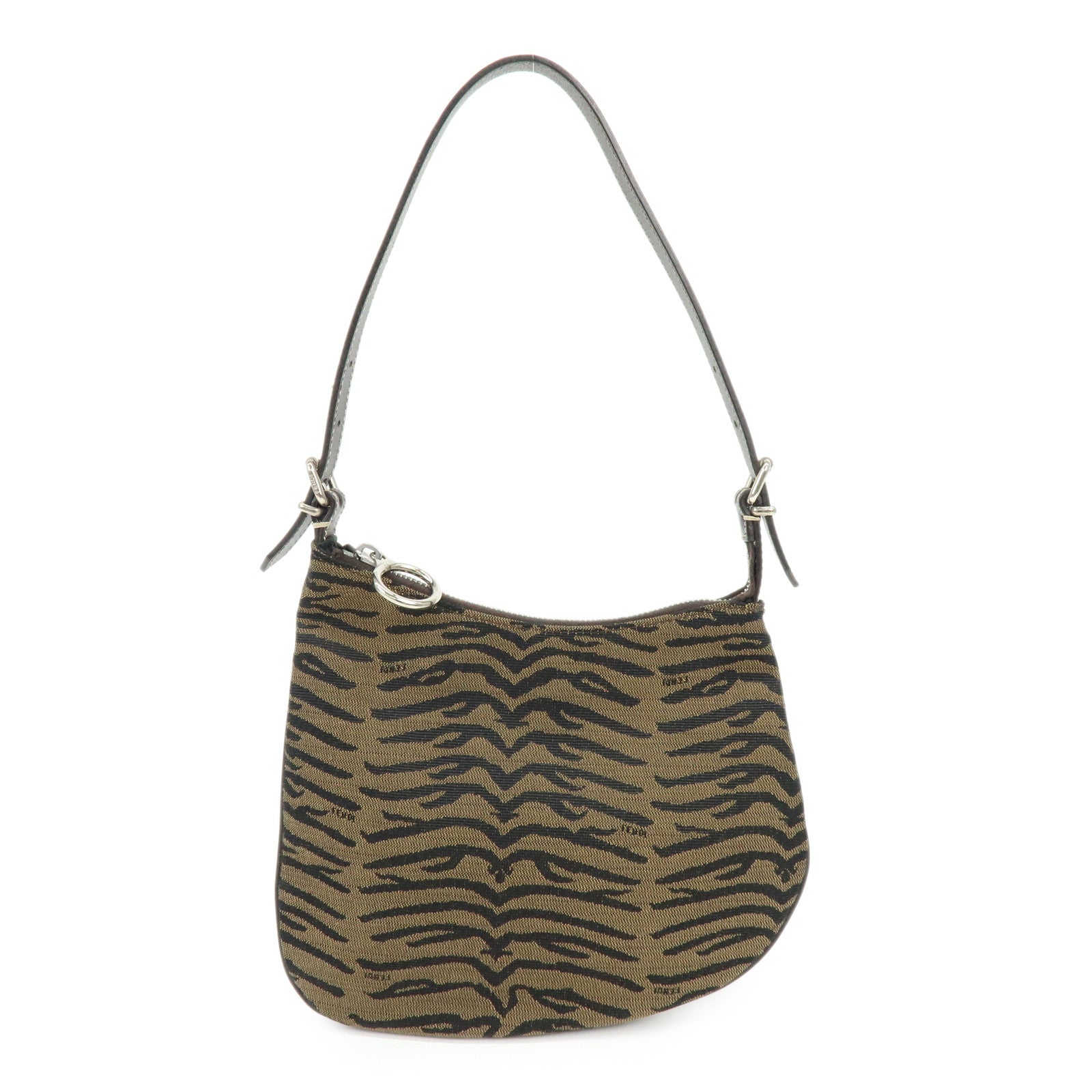 FENDI Canvas Leather Zebra Pattern Shoulder Hand Bag Brown 8BR248