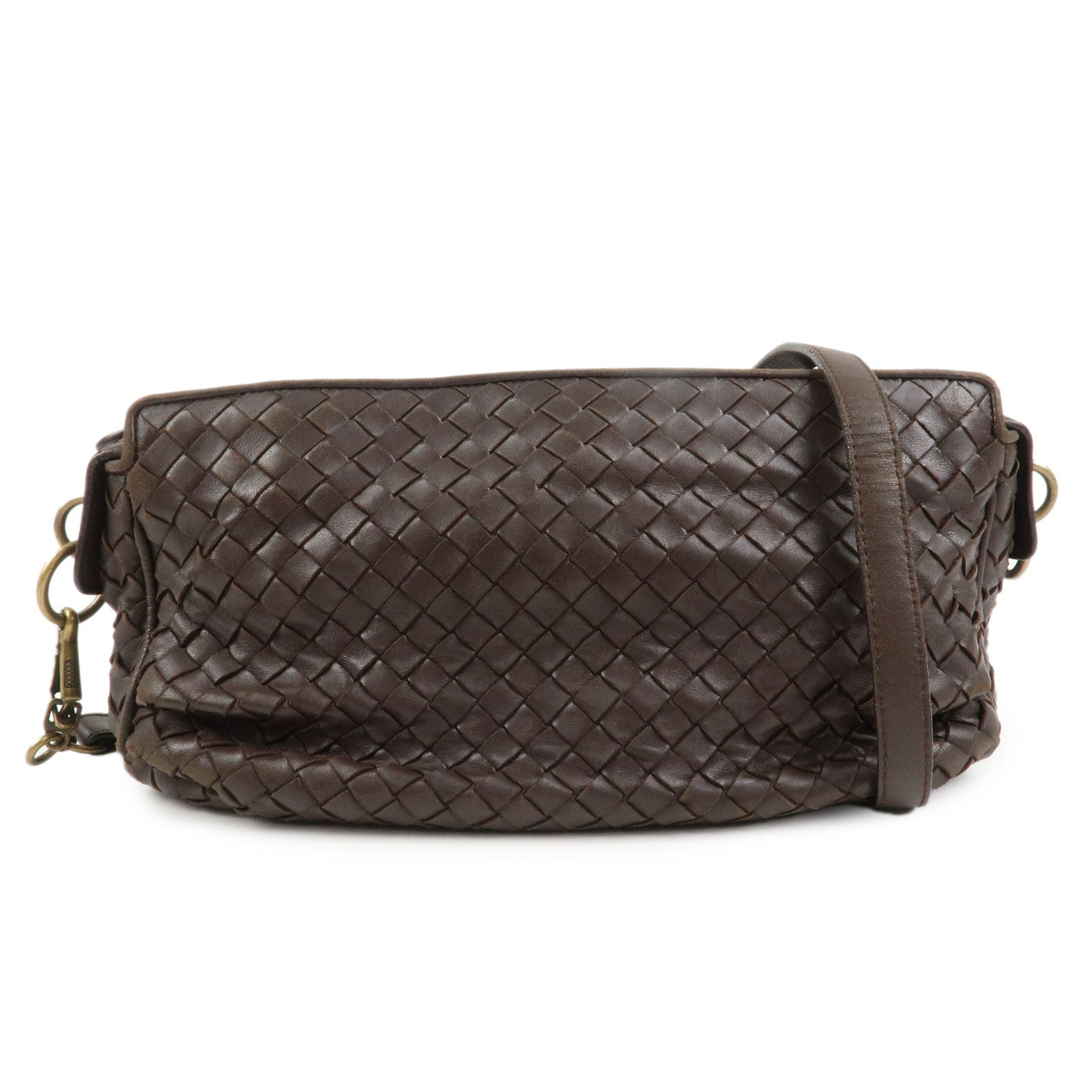 BOTTEGA VENETA Logo Intrecciato Leather Shoulder Bag Brown