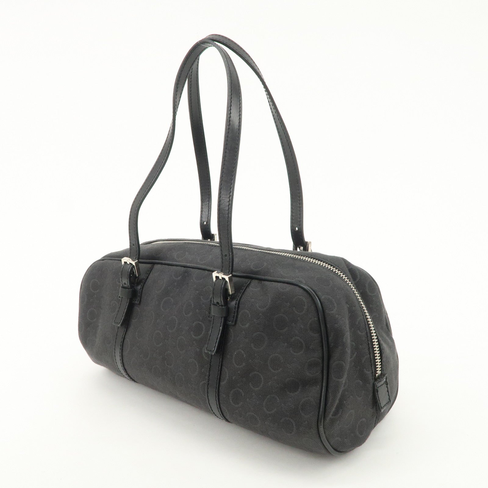 CELINE C Macadam Canvas Leather Mini Boston Bag Black