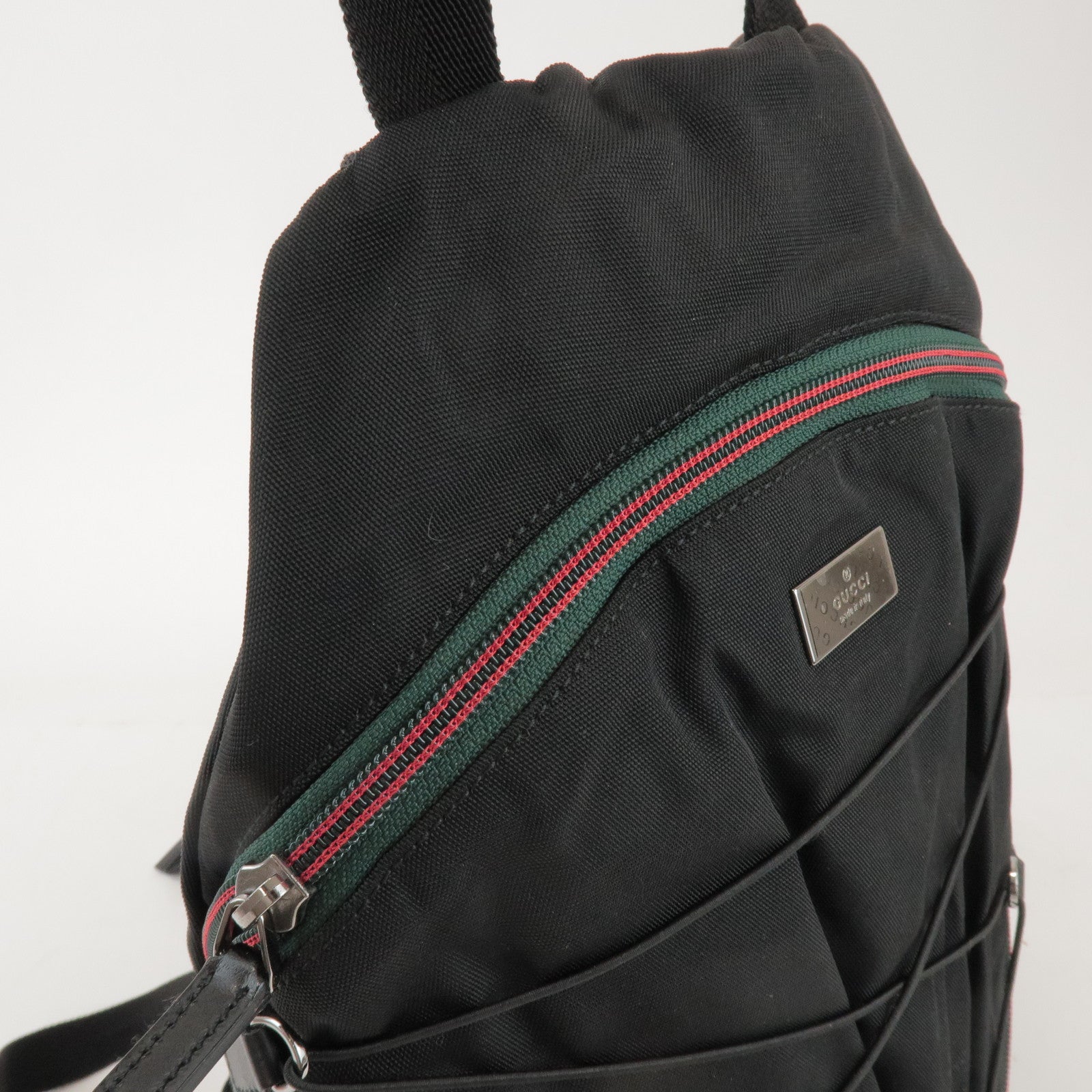GUCCI Sherry Nylon Web Zipper Line Backpack Rucksack Black 122349