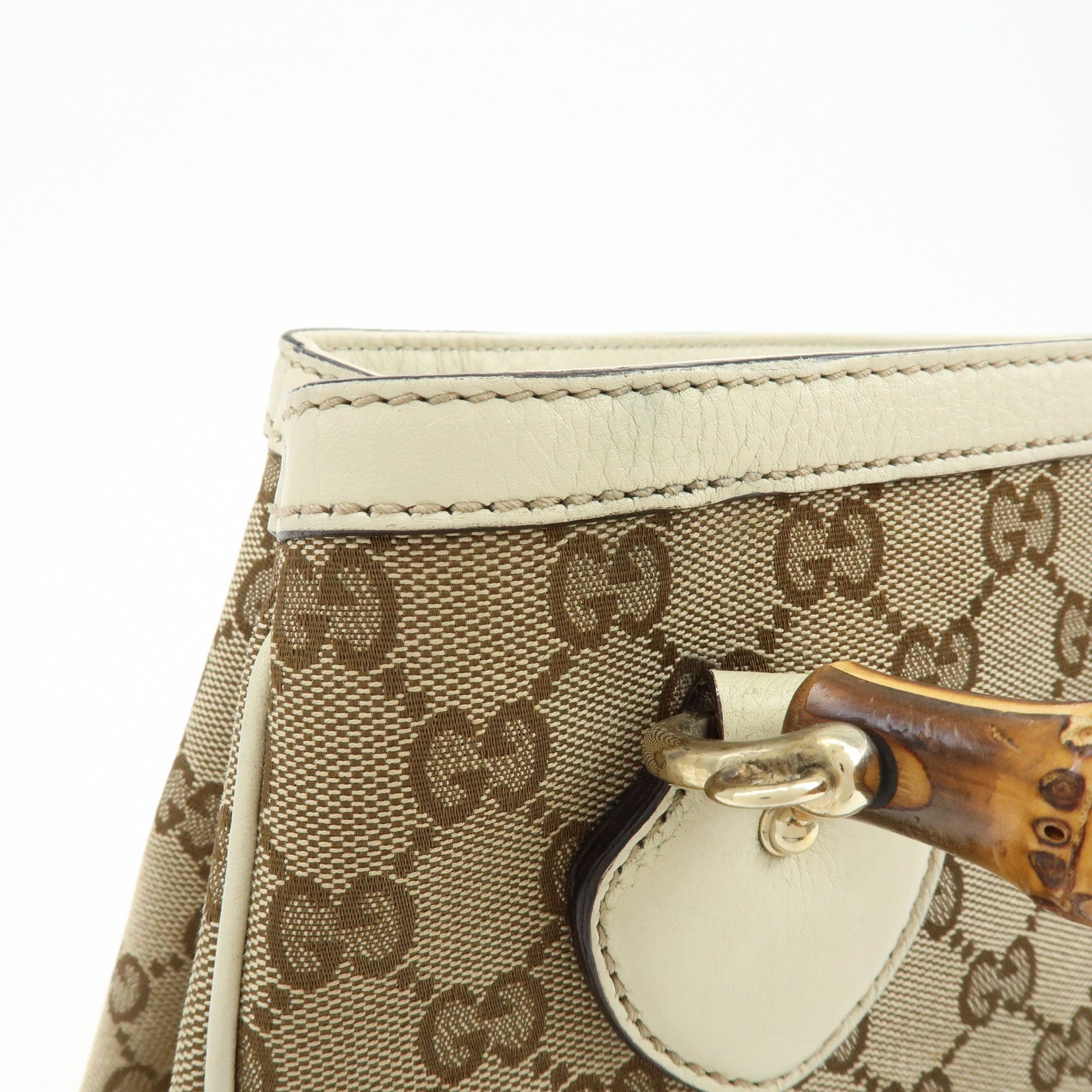 GUCCI Bamboo GG Canvas Leather 2Way Hand Shoulder Bag White 308360