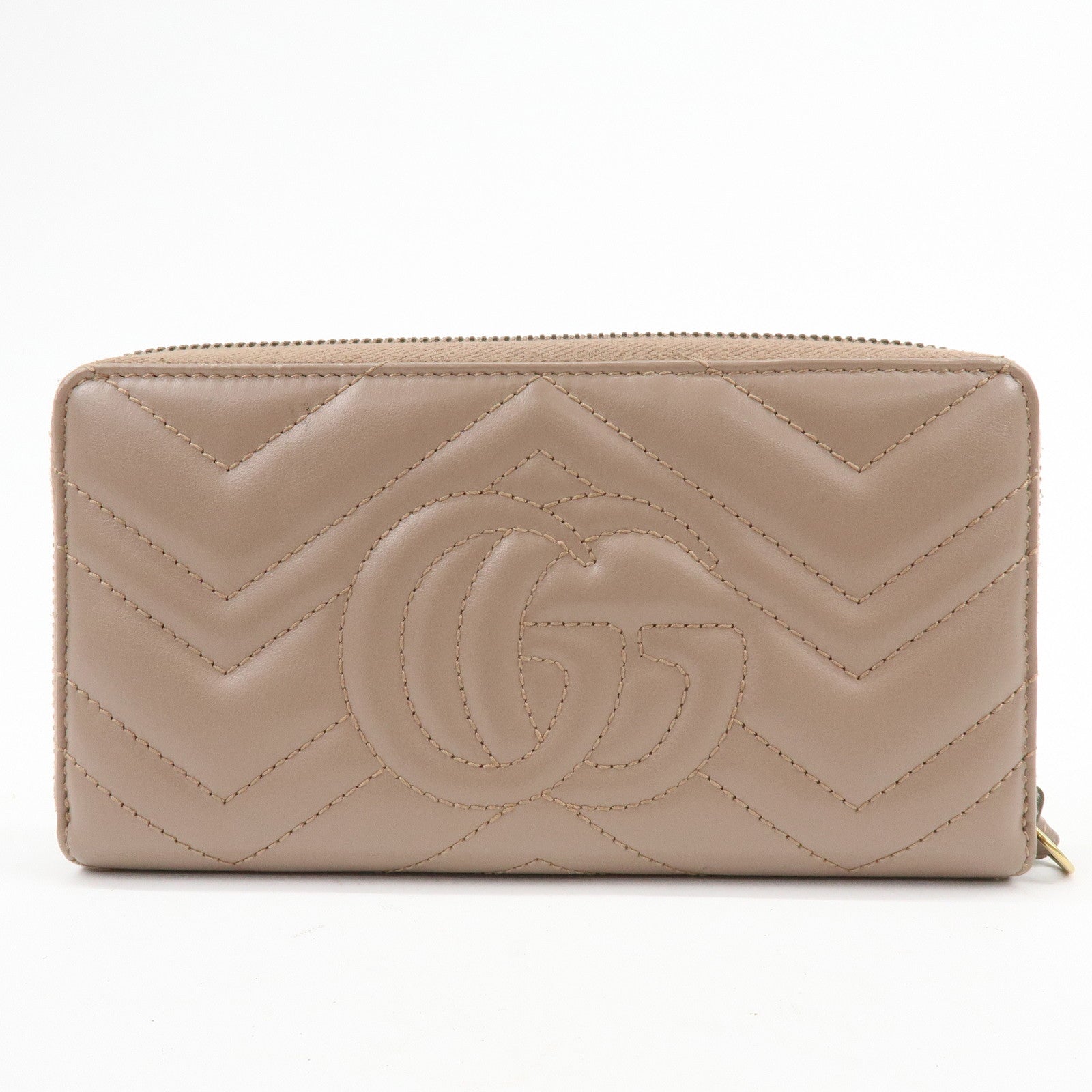 GUCCI GG Marmont Chevron Leather Long Wallet Beige 443123
