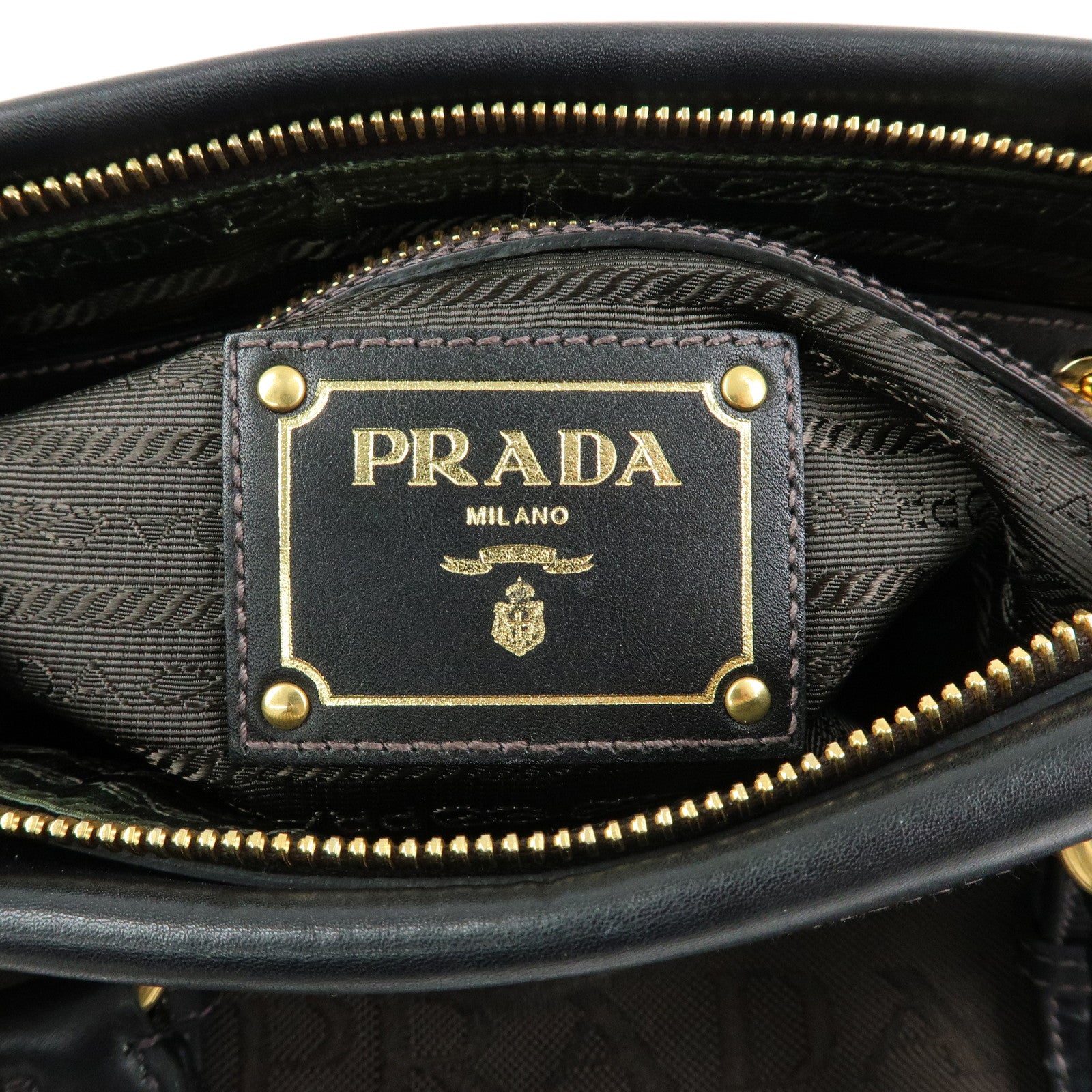 PRADA Logo Jacguard Leather 2Way Bag Hand Bag Shoulder Bag Brown