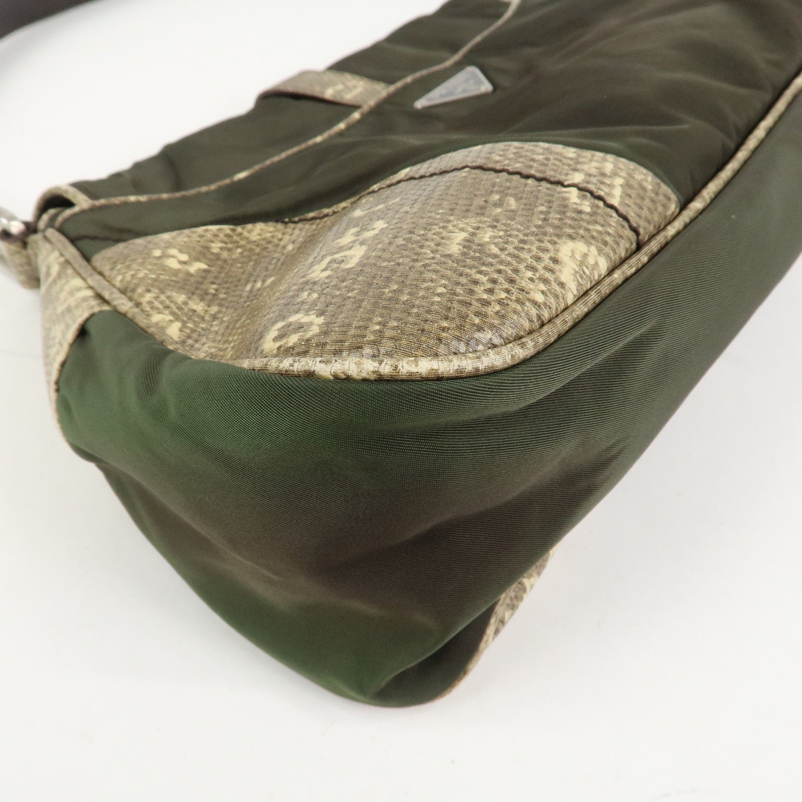 PRADA Triangle Logo Nylon Shoulder Bag Hand Bag Khaki B10738