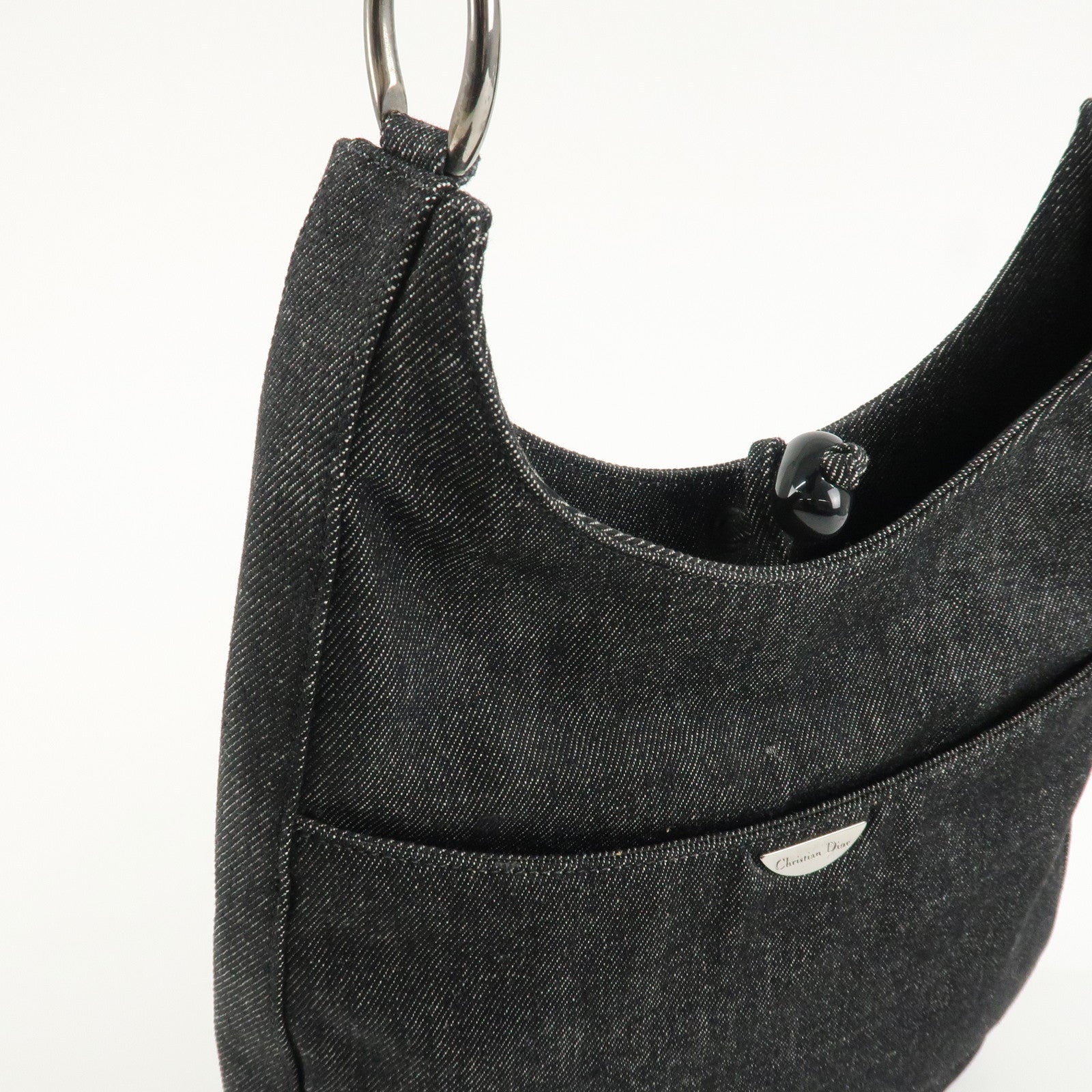 Christian Dior Maris Pearl Denim Shoulder Bag Hand Bag Black Used