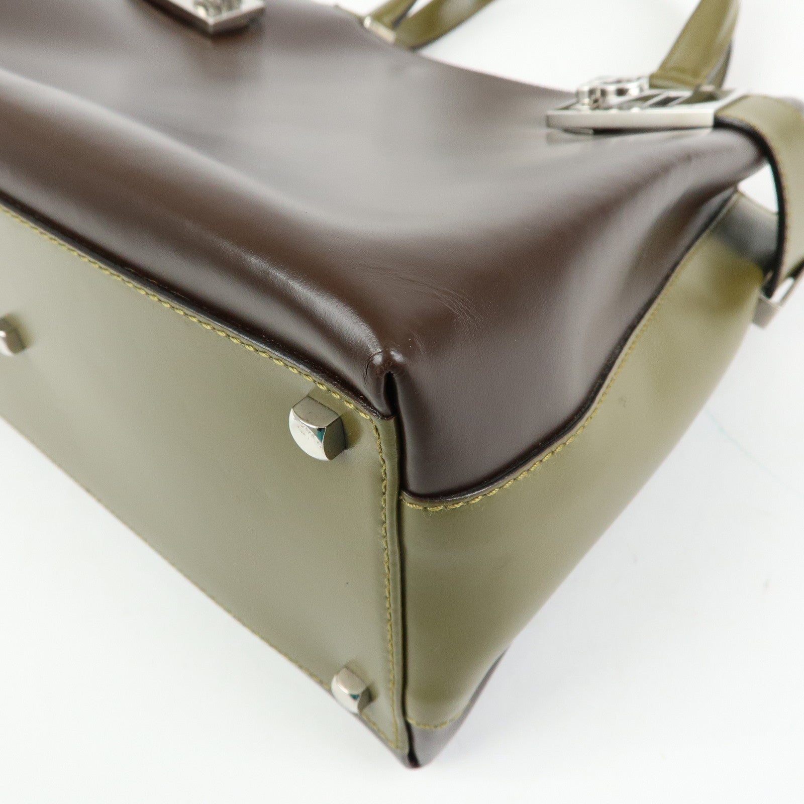Ferragamo Gancini Leather 2Way Hand Bag Shoulder Bag Brown Khaki