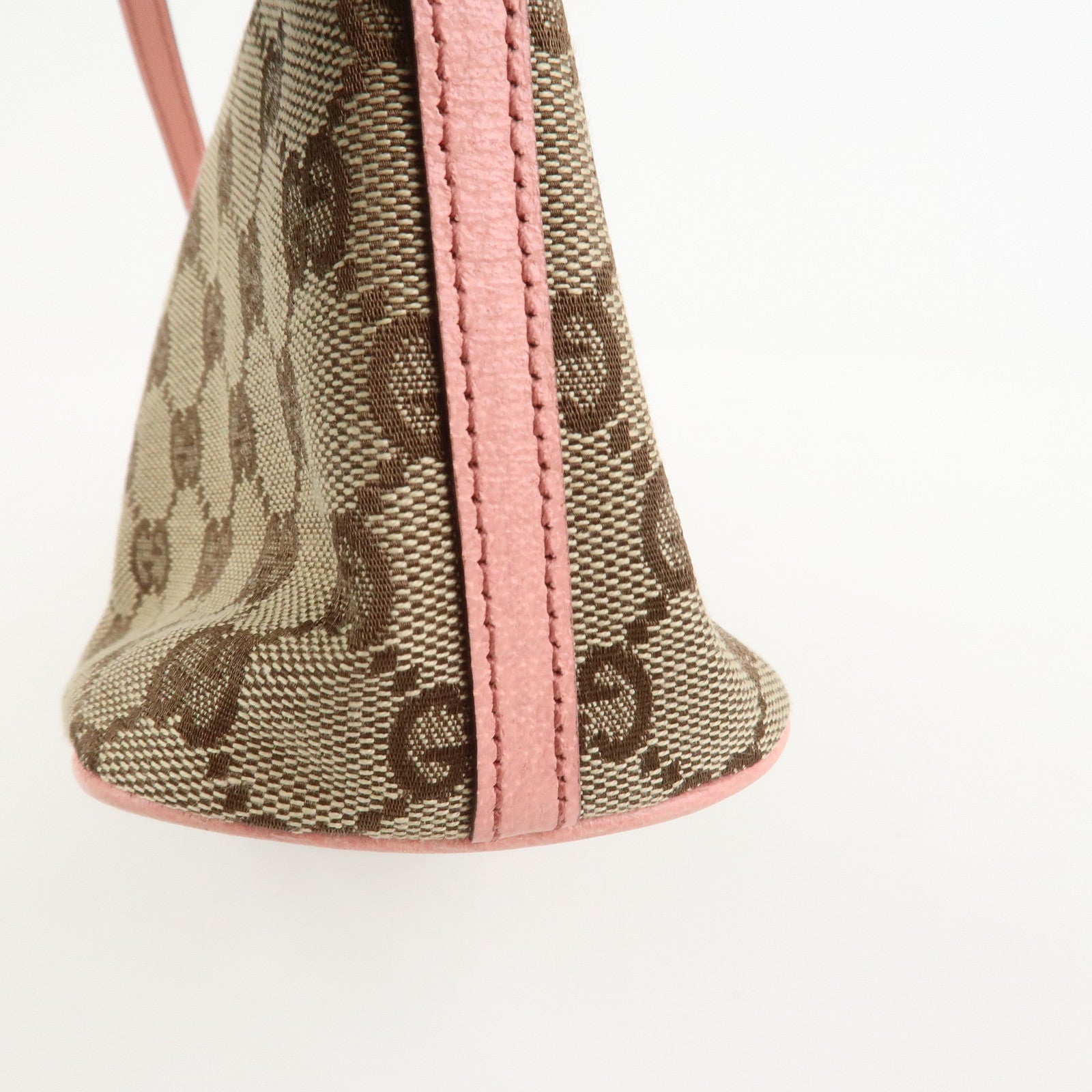 GUCCI Boat Bag GG Canvas Leather Hand Bag Brown Pink 07198