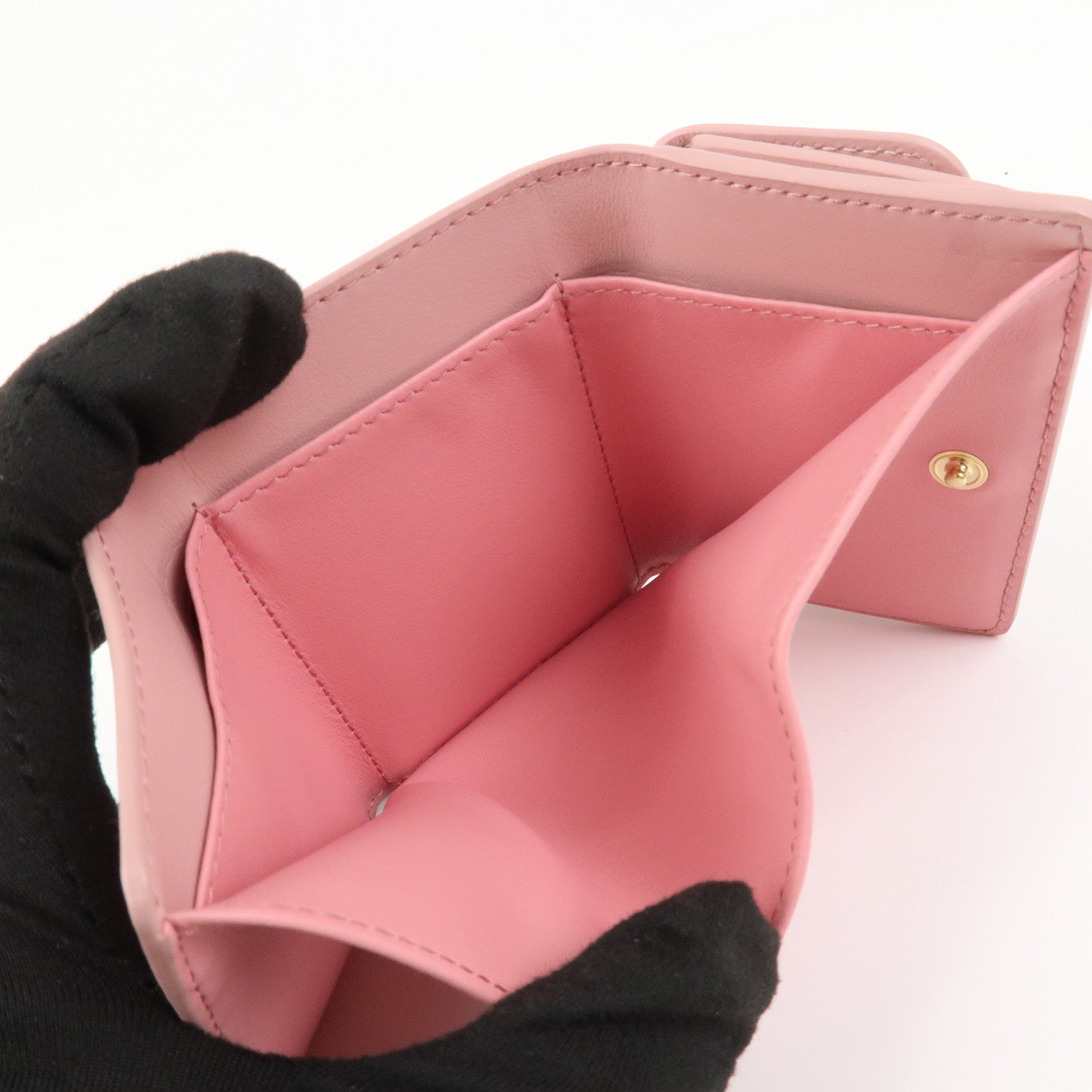 MIU MIU Logo Ribbon Tri-fold Wallet Compact Wallet Pink 5MH020