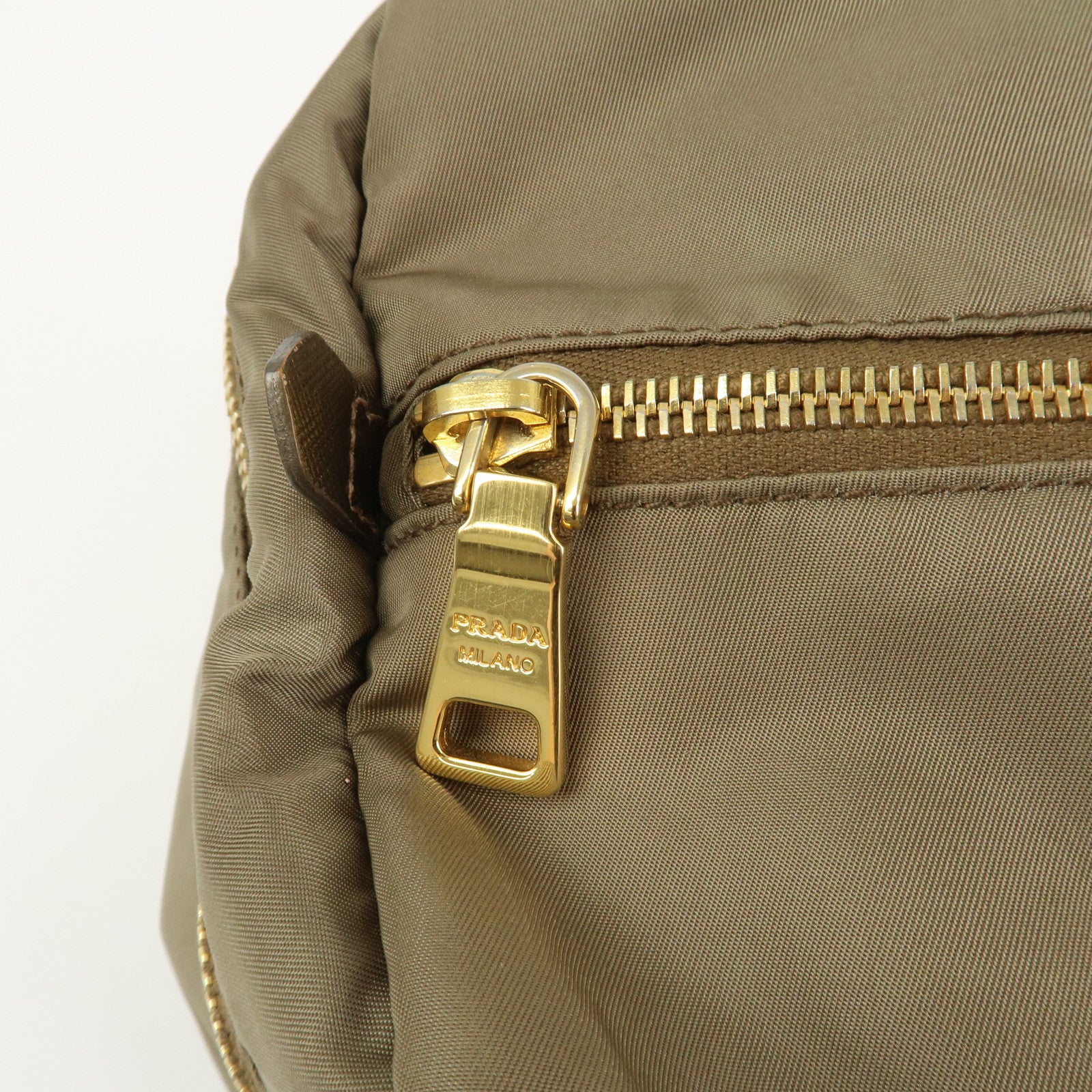 PRADA Logo Nylon Saffiano Leather Shoulder Bag Hand Bag Khaki