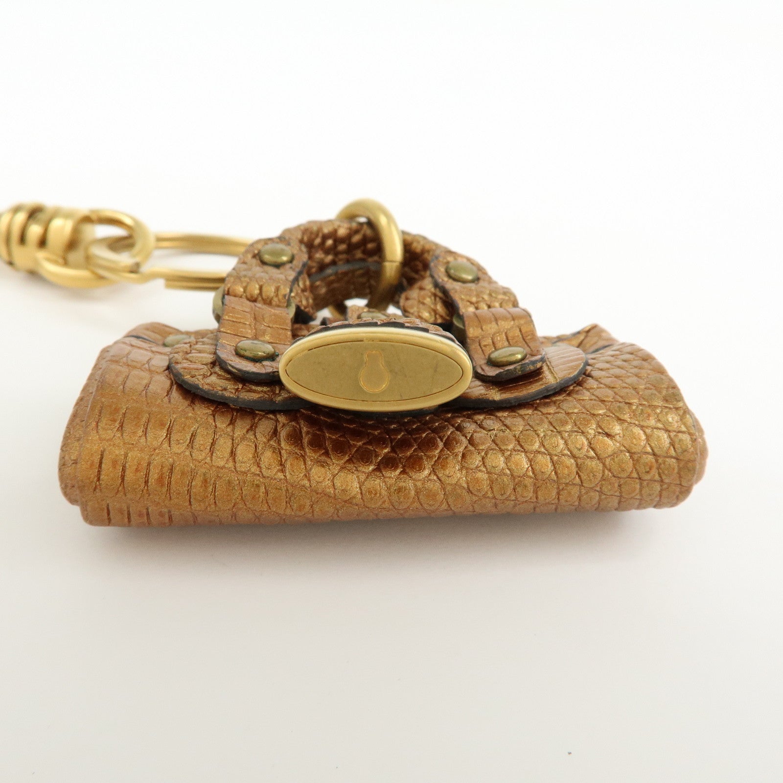 Chloe Paddington Embossed Leather Bag Charm Metallic Brown