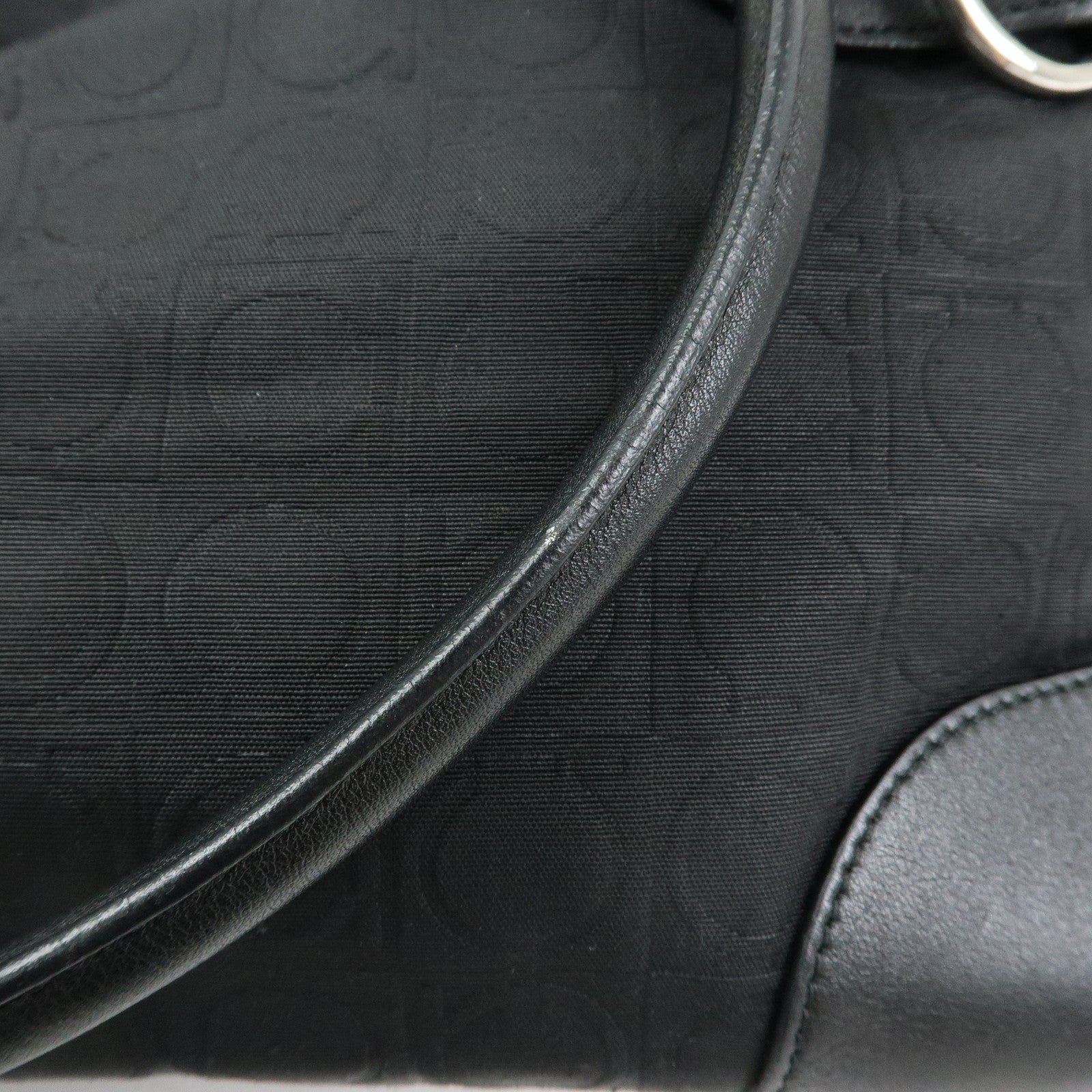 Ferragamo Ganchini Nylon Leather Shoulder Bag Hand Bag Black