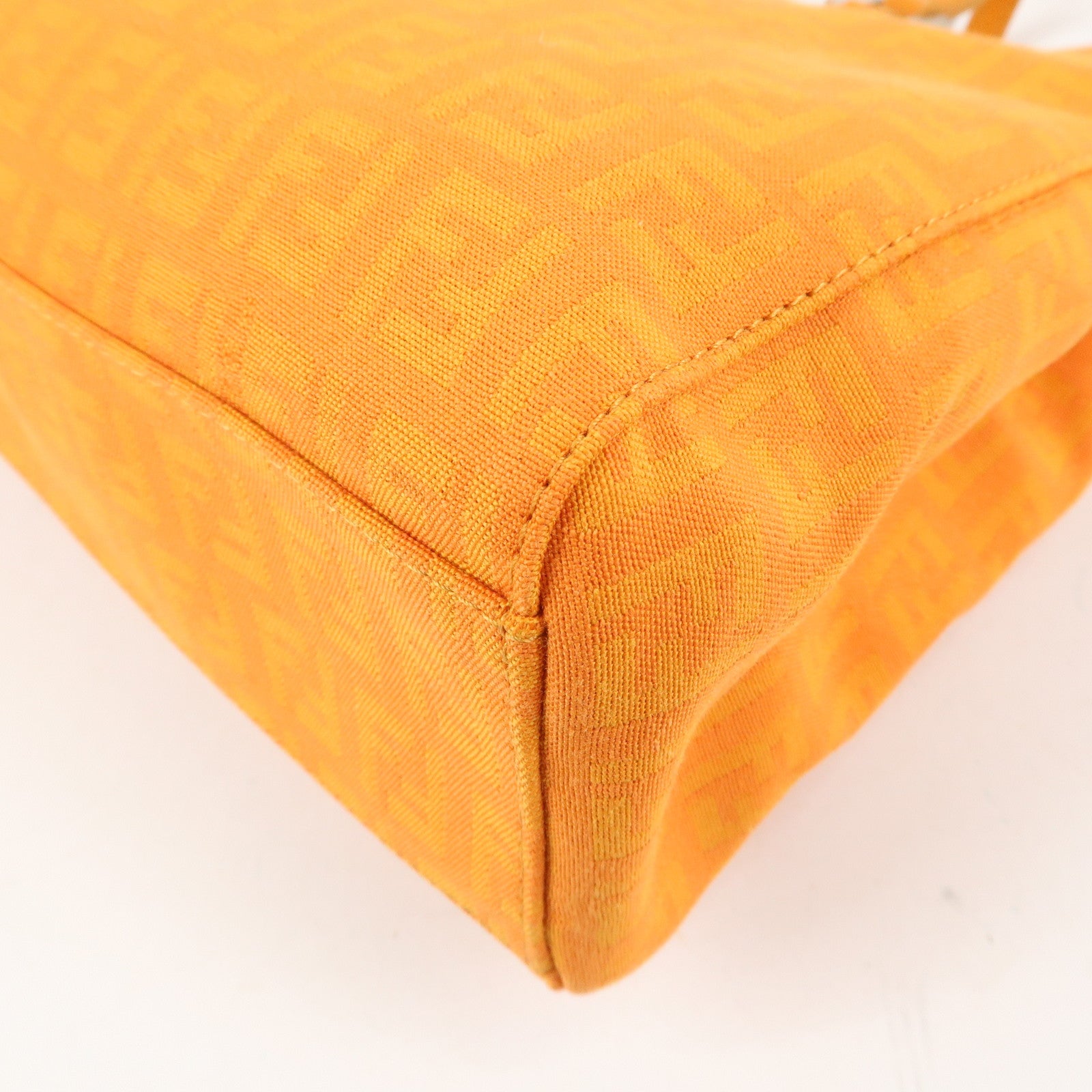 FENDI Zucchino Canvas Leather Hand Bag Tote Bag Orange 8BH072 Used