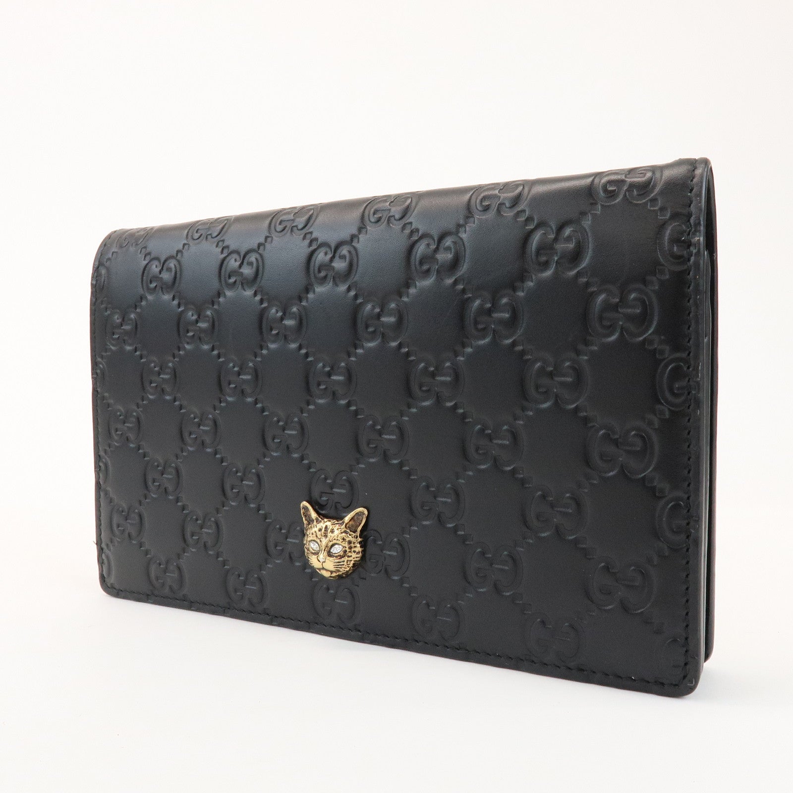 GUCCI Guccissima Leather Chain Long Wallet Cat Black 548060