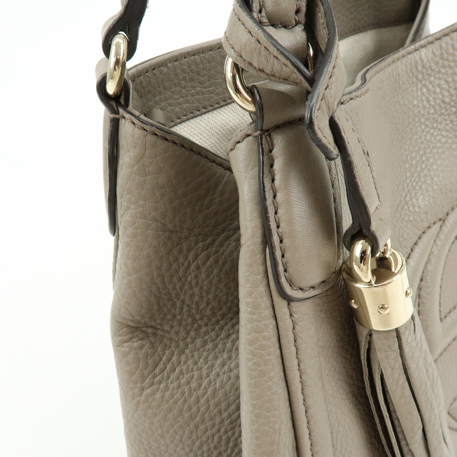 GUCCI SOHO Interlocking G Calf Leather 2Way Hand Bag Gray 336751