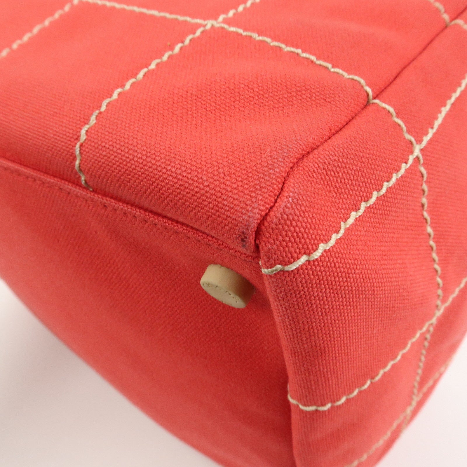CHANEL Chocolate Bar COCO Mark Canvas Leather Hand Bag Red