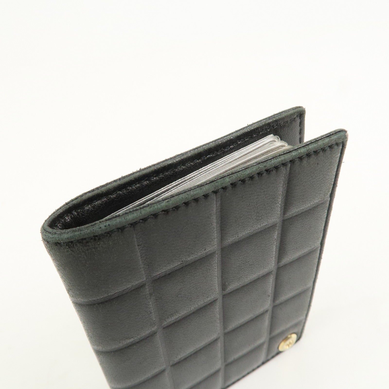CHANEL Chocolate Bar Lamb Skin Card Case Card Holder Black