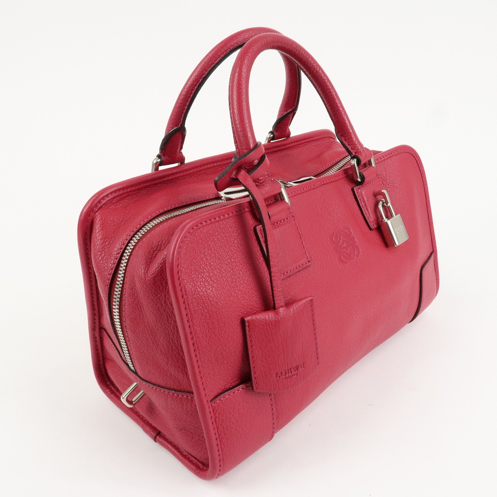 LOEWE Anagram Leather Amazona 28 Hand Bag Boston Bag Red Used