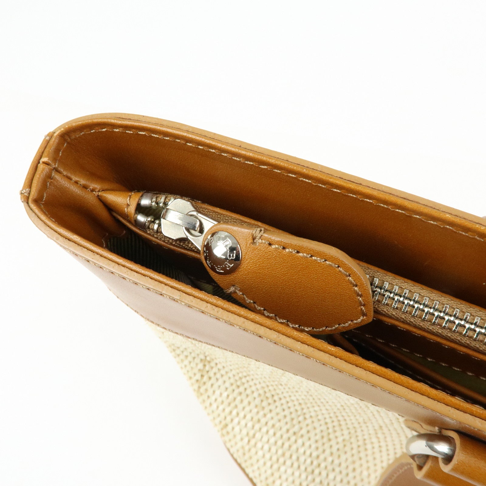 BURBERRY Straw Canvas Leather Tote Bag Shoulder Bag Natural Brown