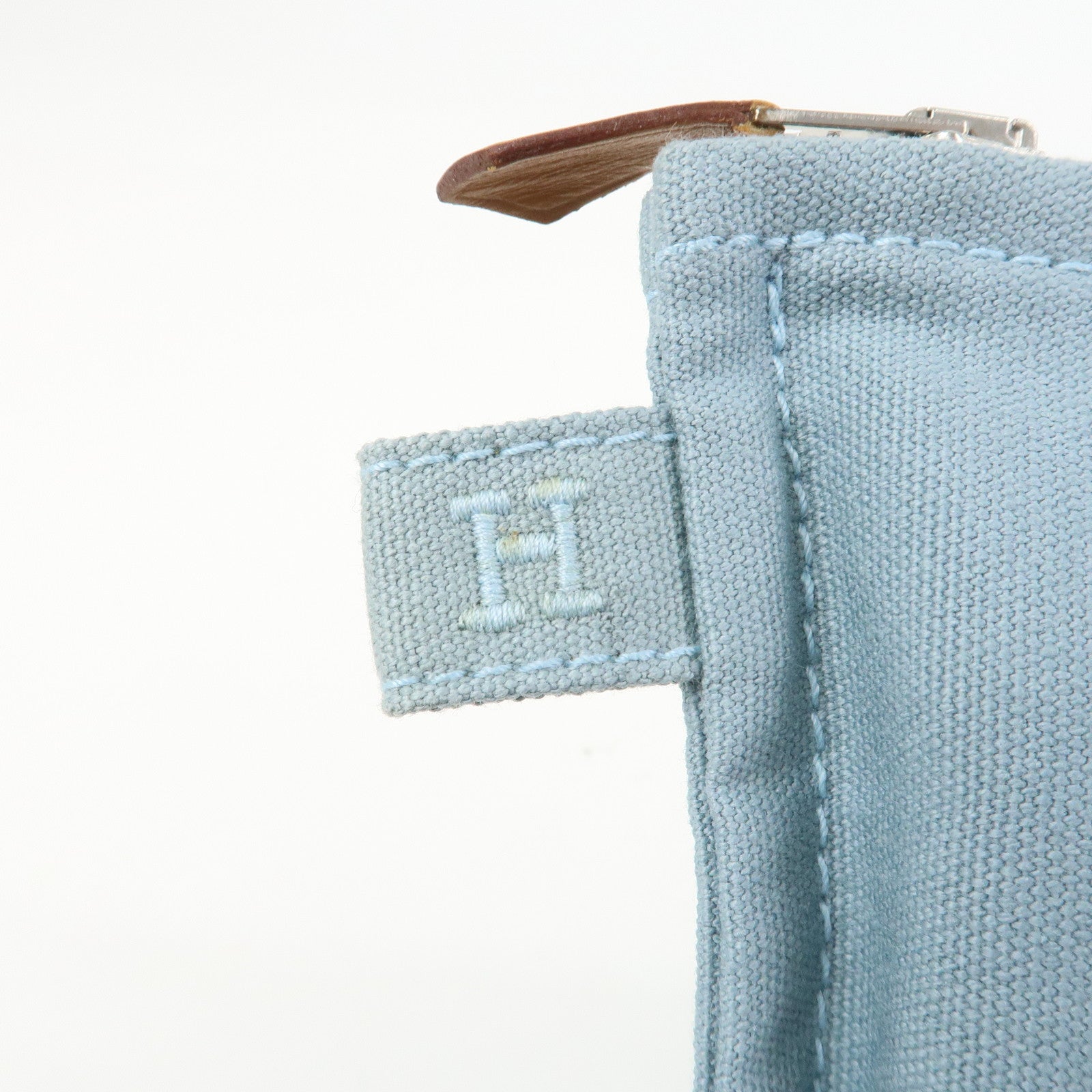 HERMES Bora Bora GM Cotton Leather Pouch Light Blue