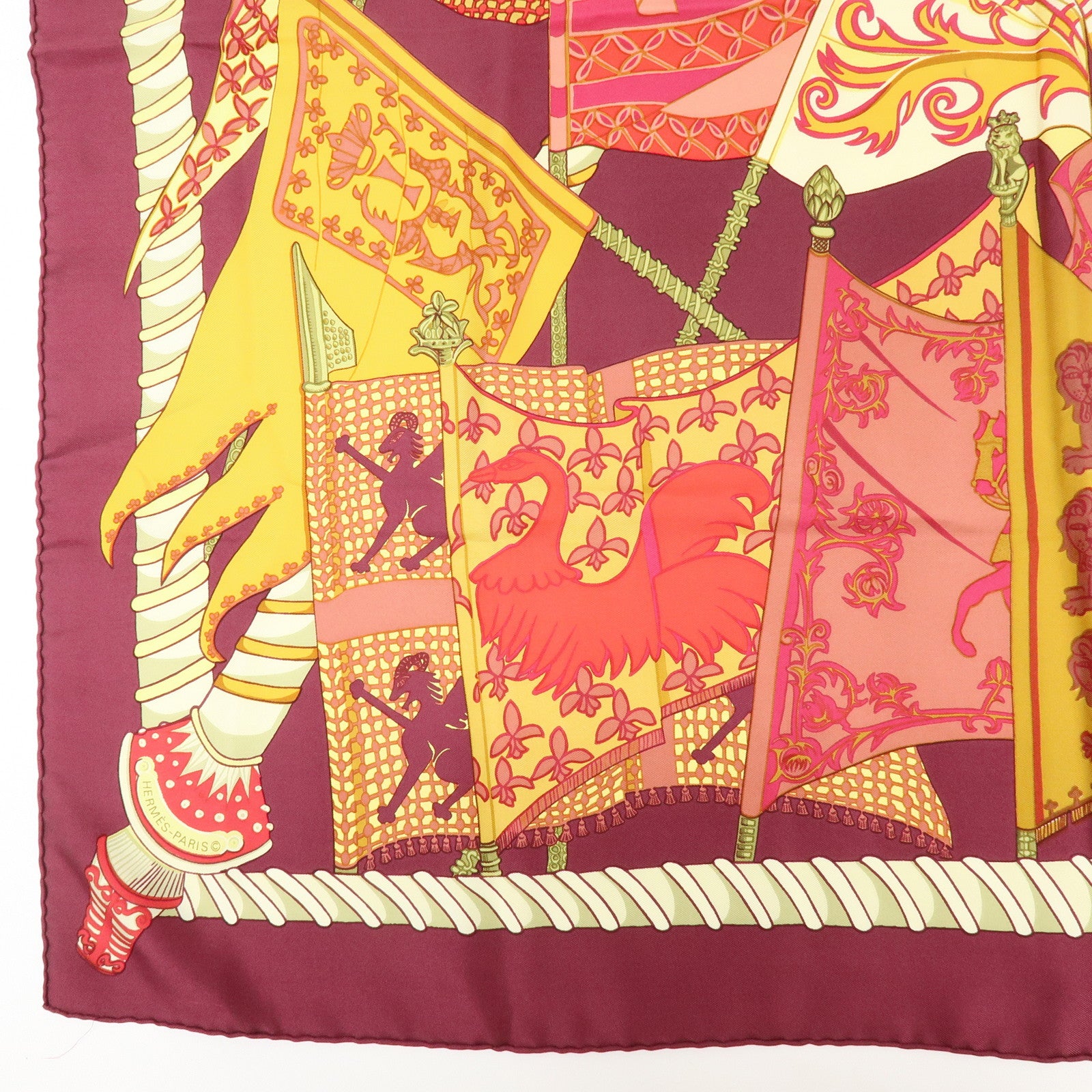 HERMES Carre 90 Set of 2 Silk 100% Scarf Bordeaux Beige