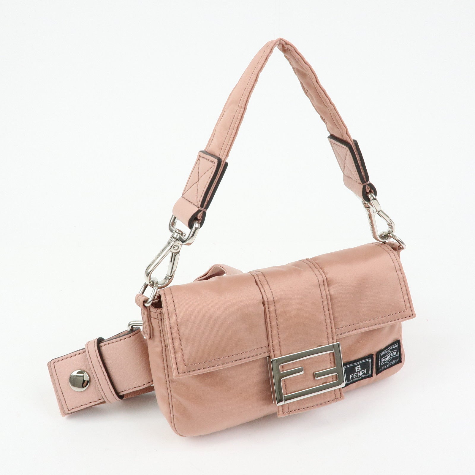 FENDI Baguette Mini Nylon Leather 2WAY Bag ×PORTER Pink 7AS138