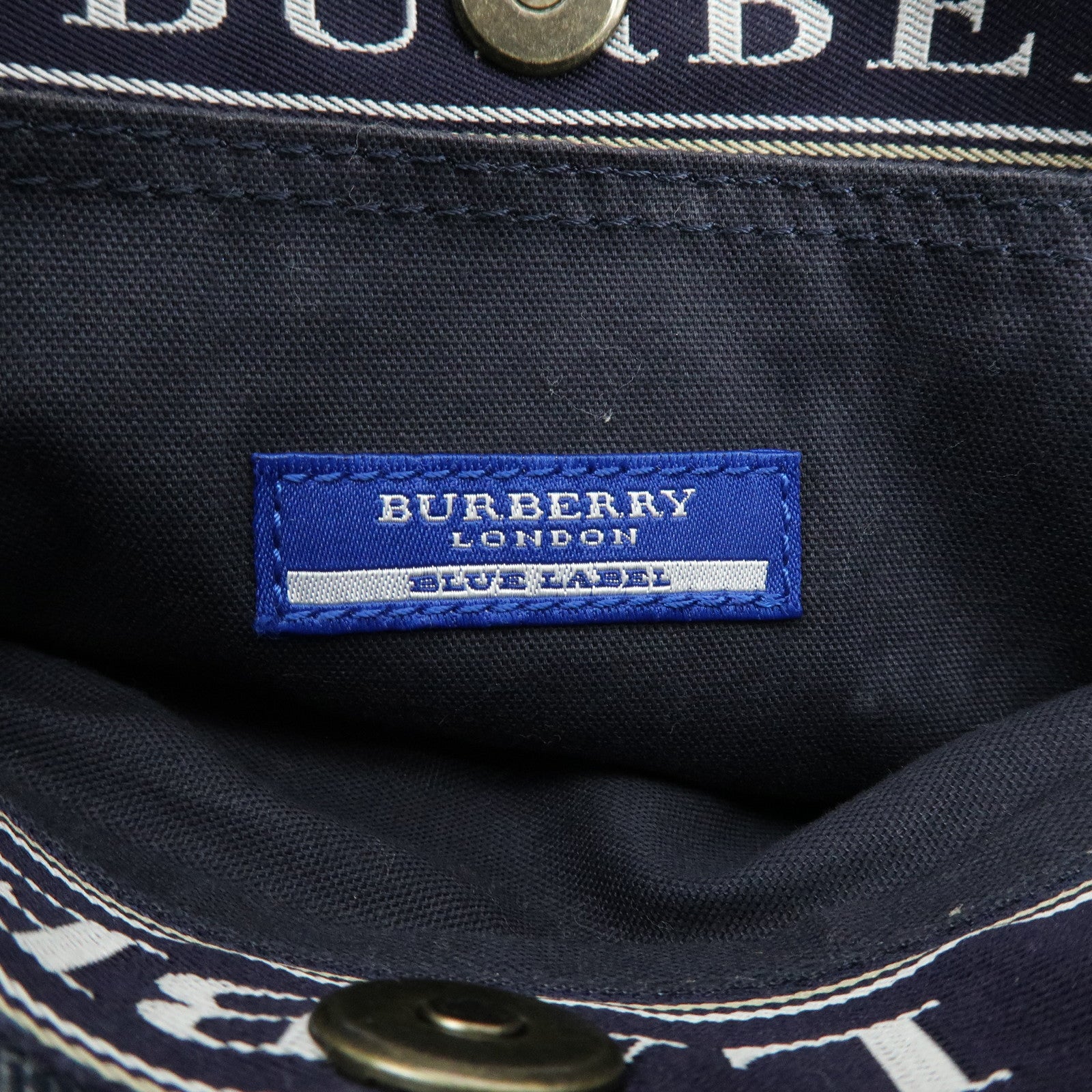 BURBERRY Blue Label Denim Leather Tote Bag Indigo Metallic Brown