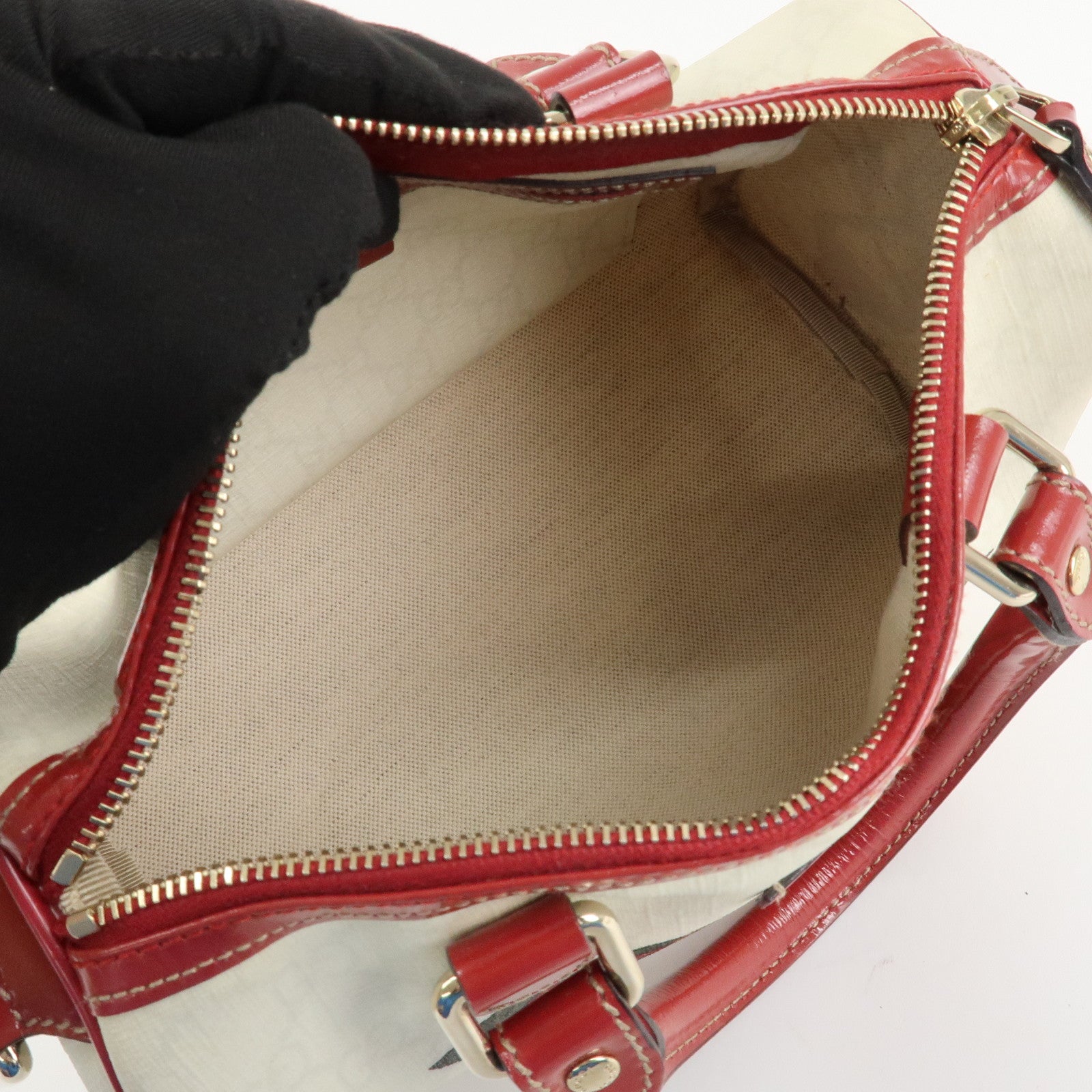 GUCCI Joyline GG Supreme Leather Mini Boston Bag White Red 190257 Used