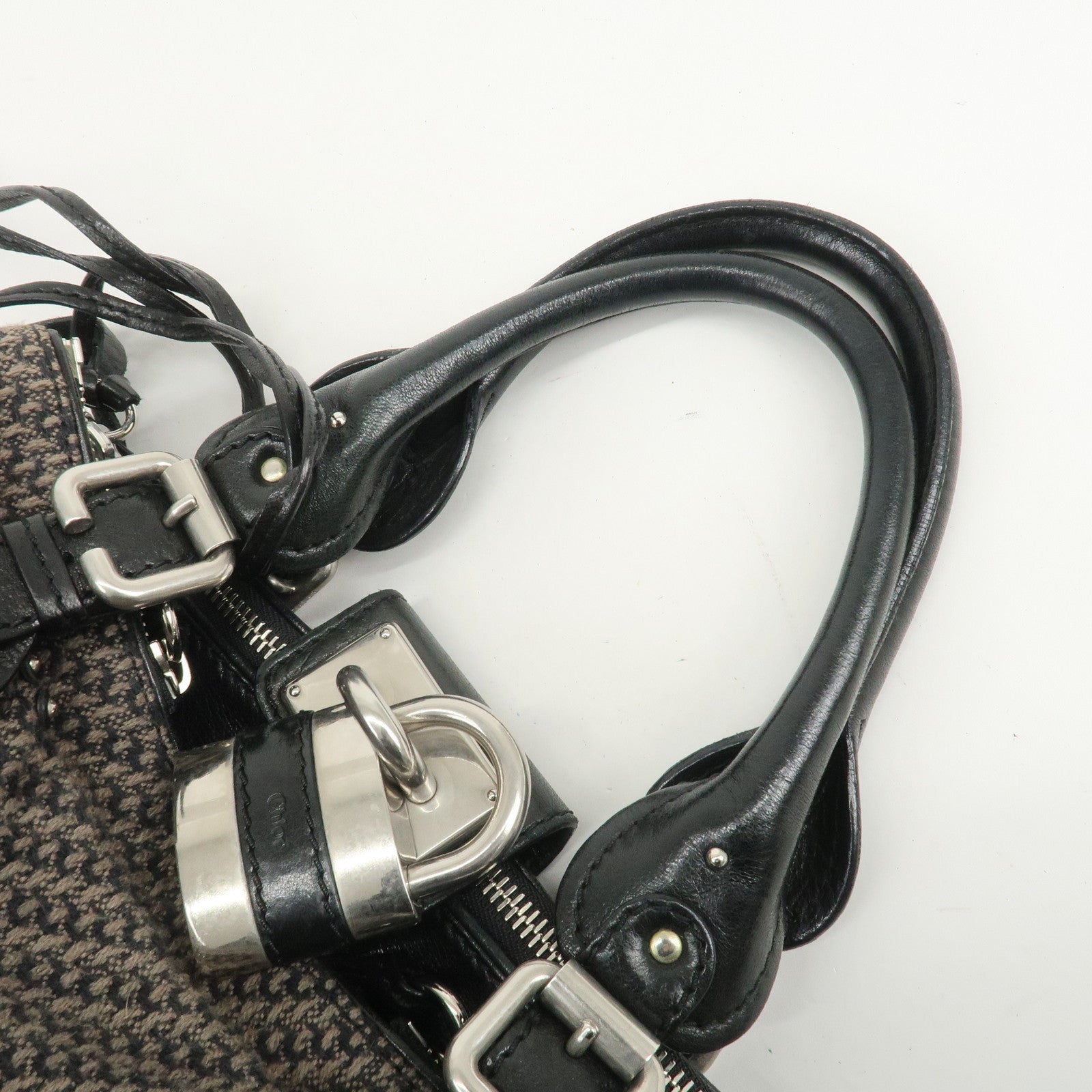 Chloe Paddington Leather Canvas Shoulder Bag Black Gray