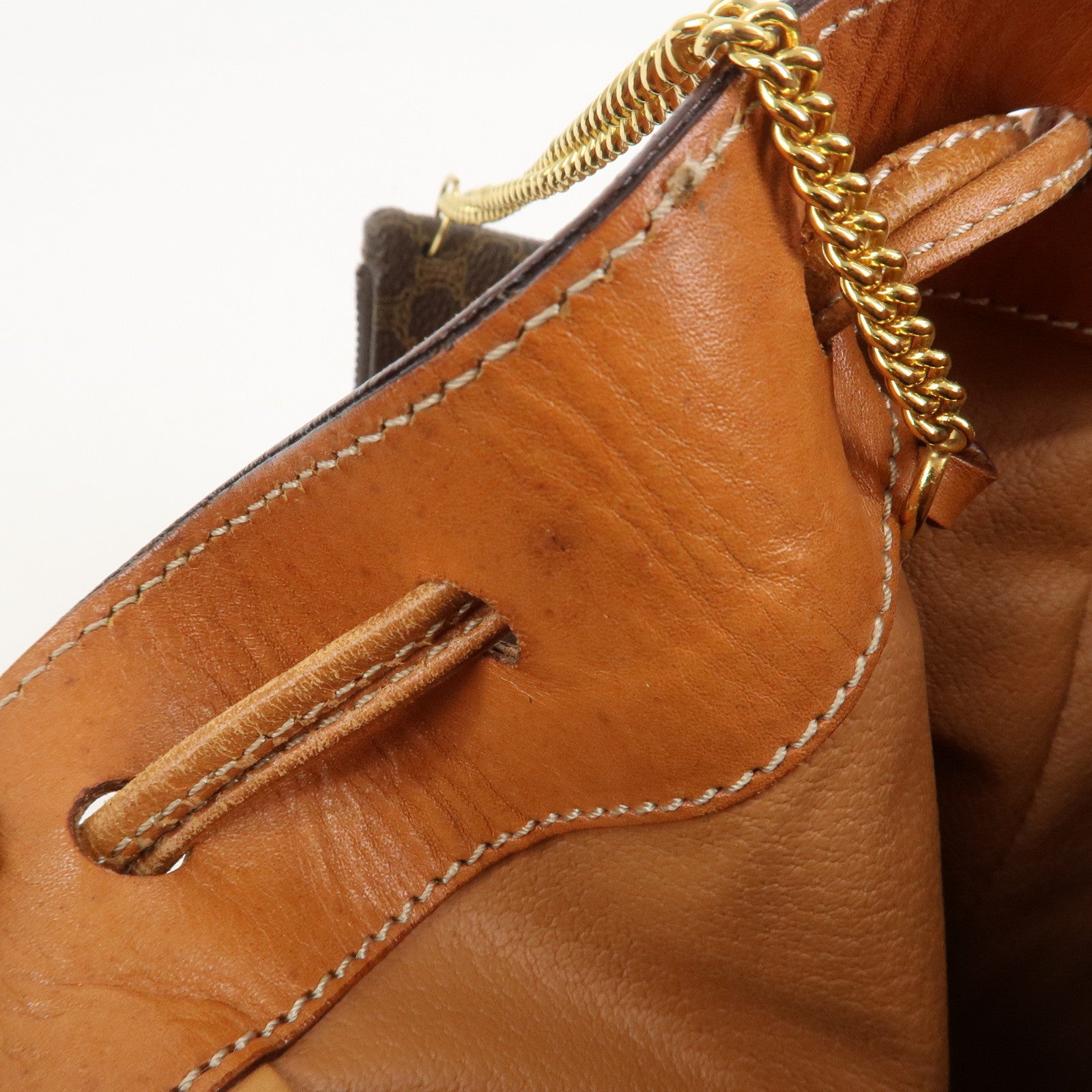 CELINE Macadam PVC Leather Drawstring Shoulder Bag Brown