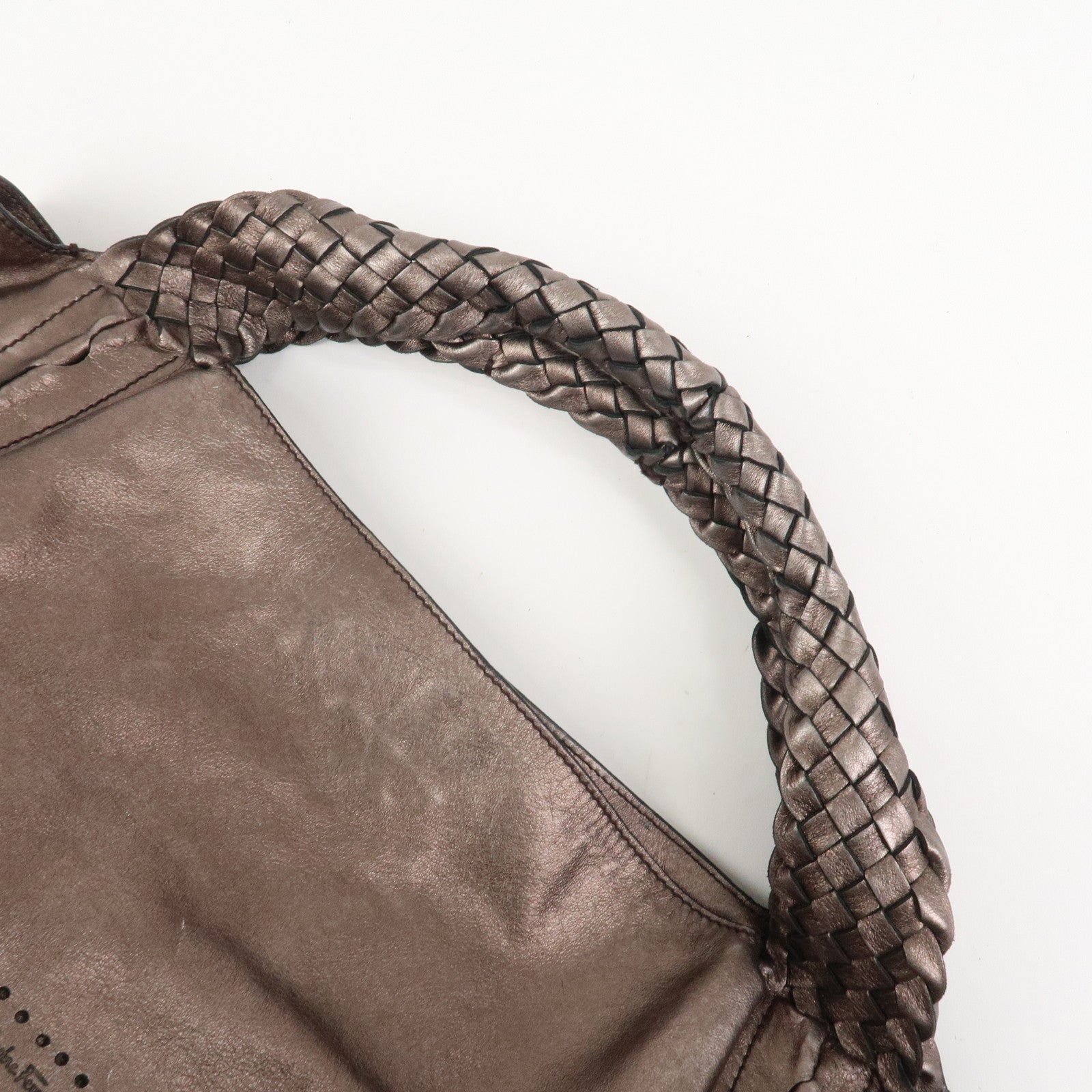 Ferragamo Gancini Leather Tote Bag Shoulder Bag Bronze