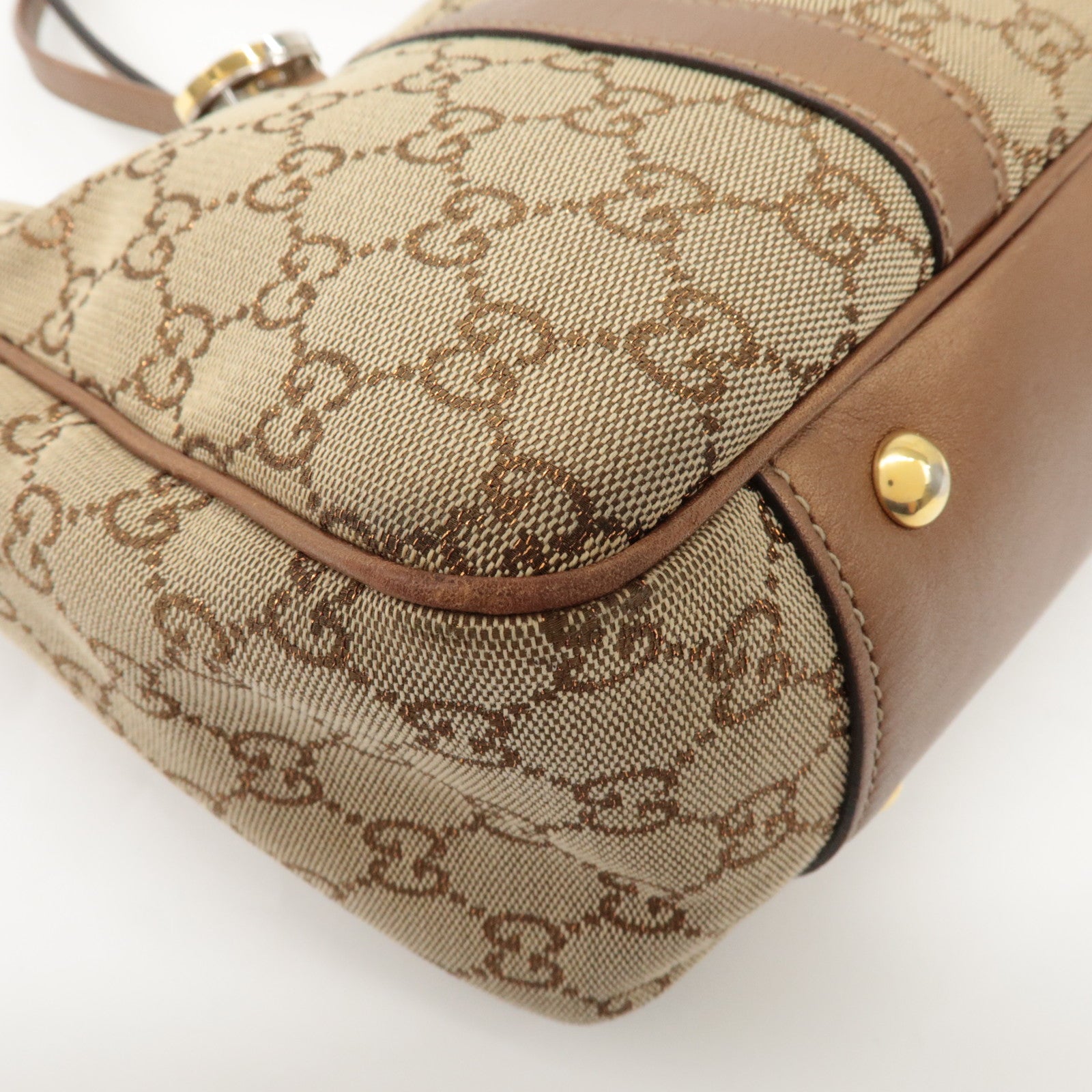 GUCCI GG Twins GG Canvas Leather Tote Bag Beige Bronze 232957 Used