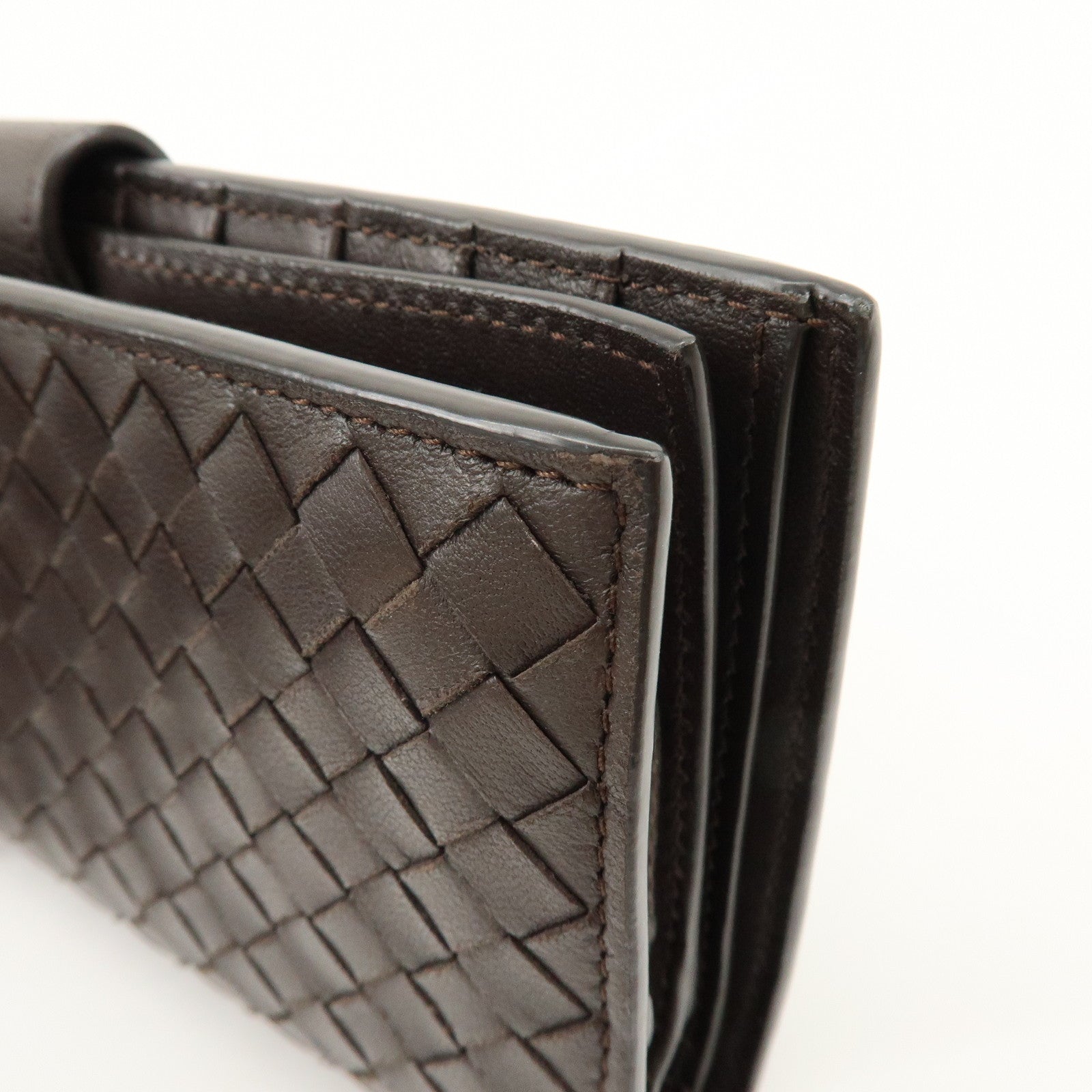 BOTTEGA VENETA Intrecciato Leather Bi-fold Long Wallet Dark Brown