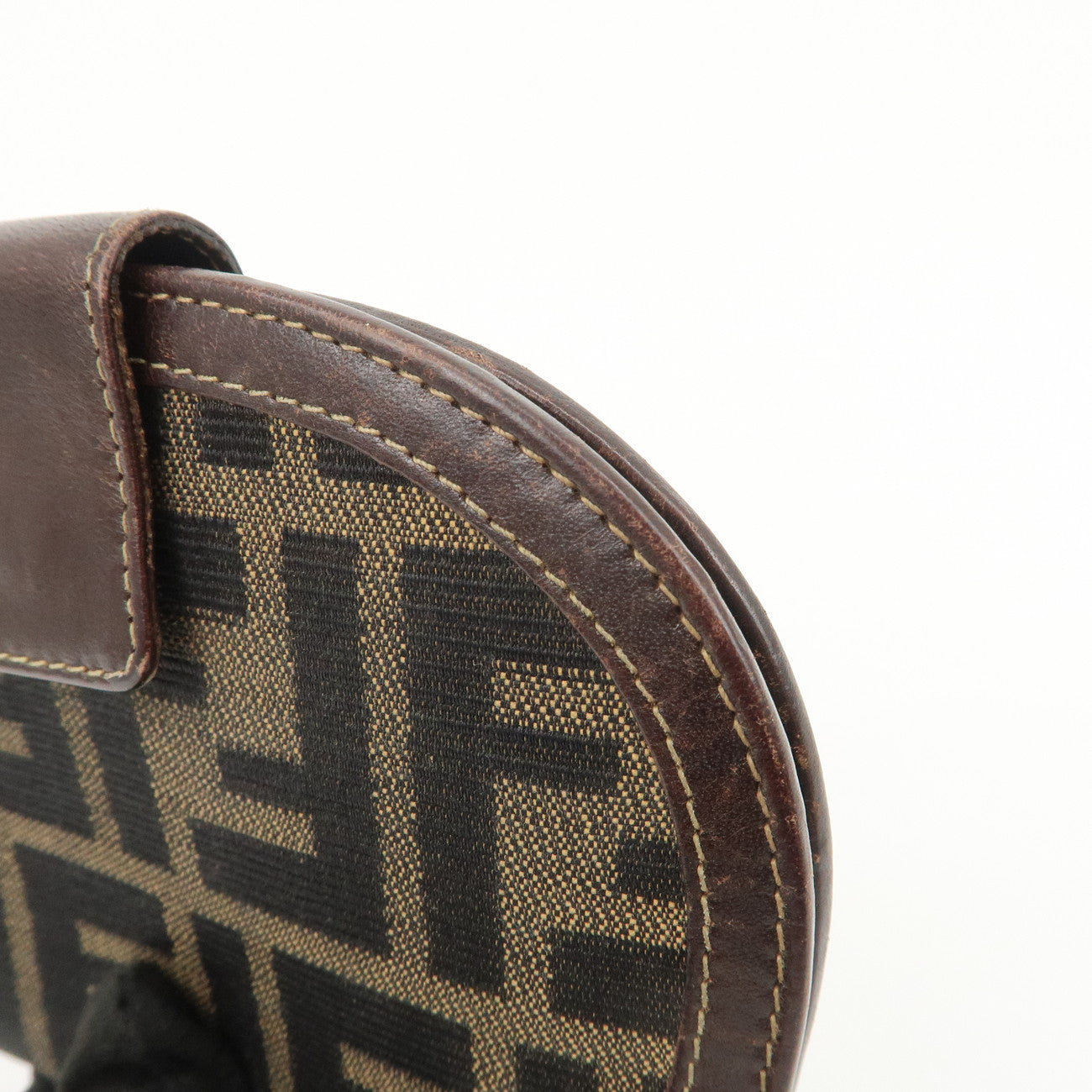 FENDI Zucca Canvas Leather Compact Wallet Black Brown 01223