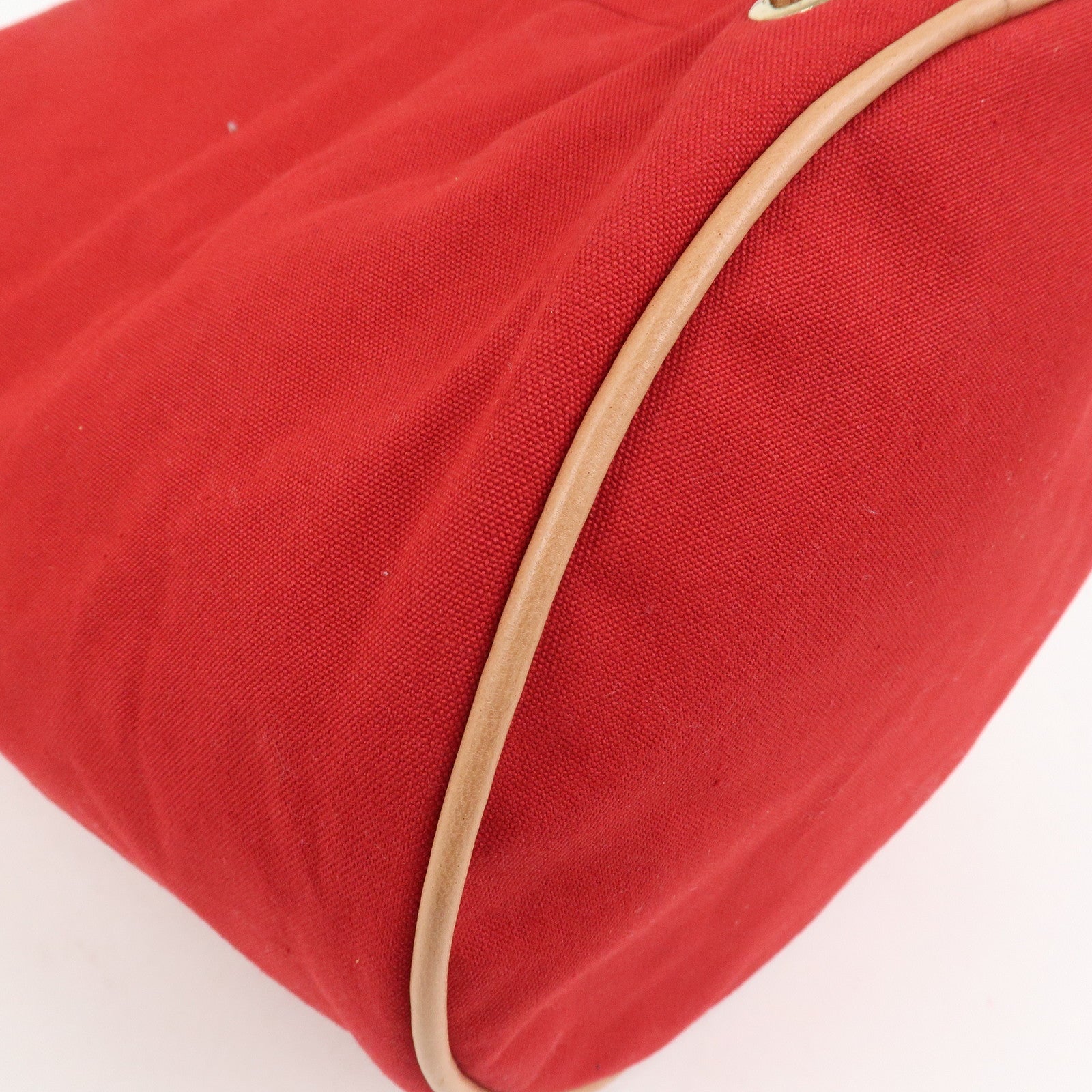 HERMES Canvas Leather Polochon Mimile PM Drawstring Bag Red