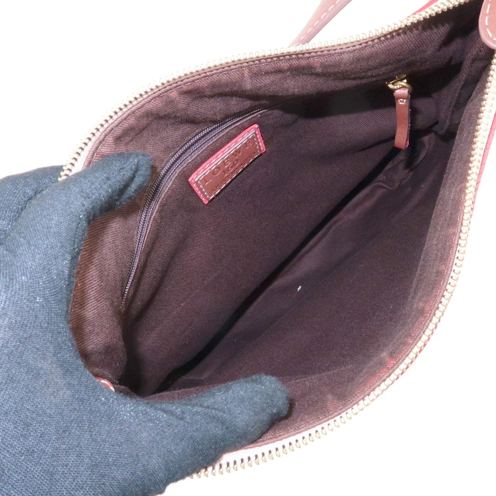 LOEWE Canvas Leather Suede Shoulder Bag Hand Bag Beige Red