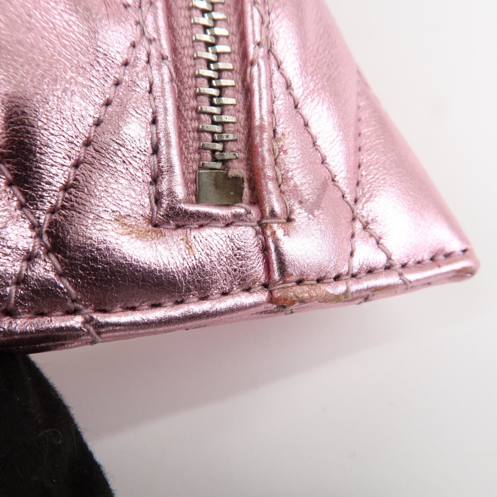 SAINT LAURENT PARIS Leather Coin Case Key Case Metallic Pink Used