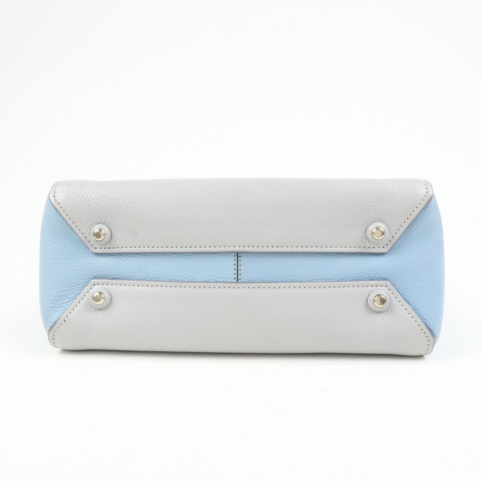 MIU MIU Madras Leather 2Way Bag Hand Bag Gray Light Blue 5BB006