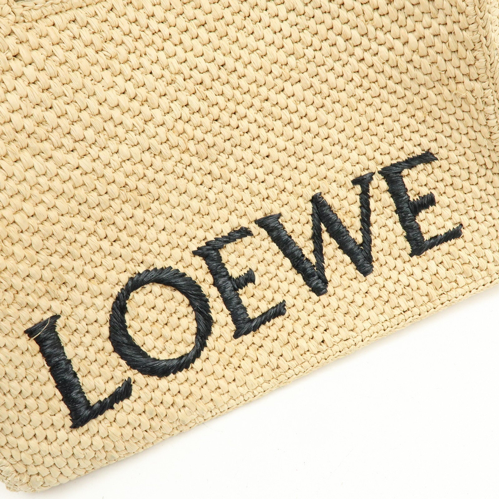 LOEWE Font Tote Raffia Leather 2Way Bag Tote Bag Shoulder Bag Beige