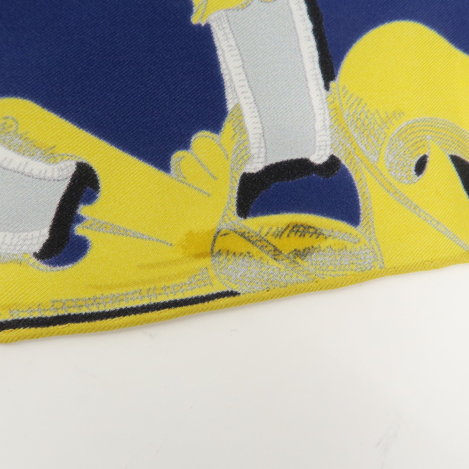 HERMES Maxi Twilly Silk 100% Scarf L'INSTRVCTION DV ROY Blue White