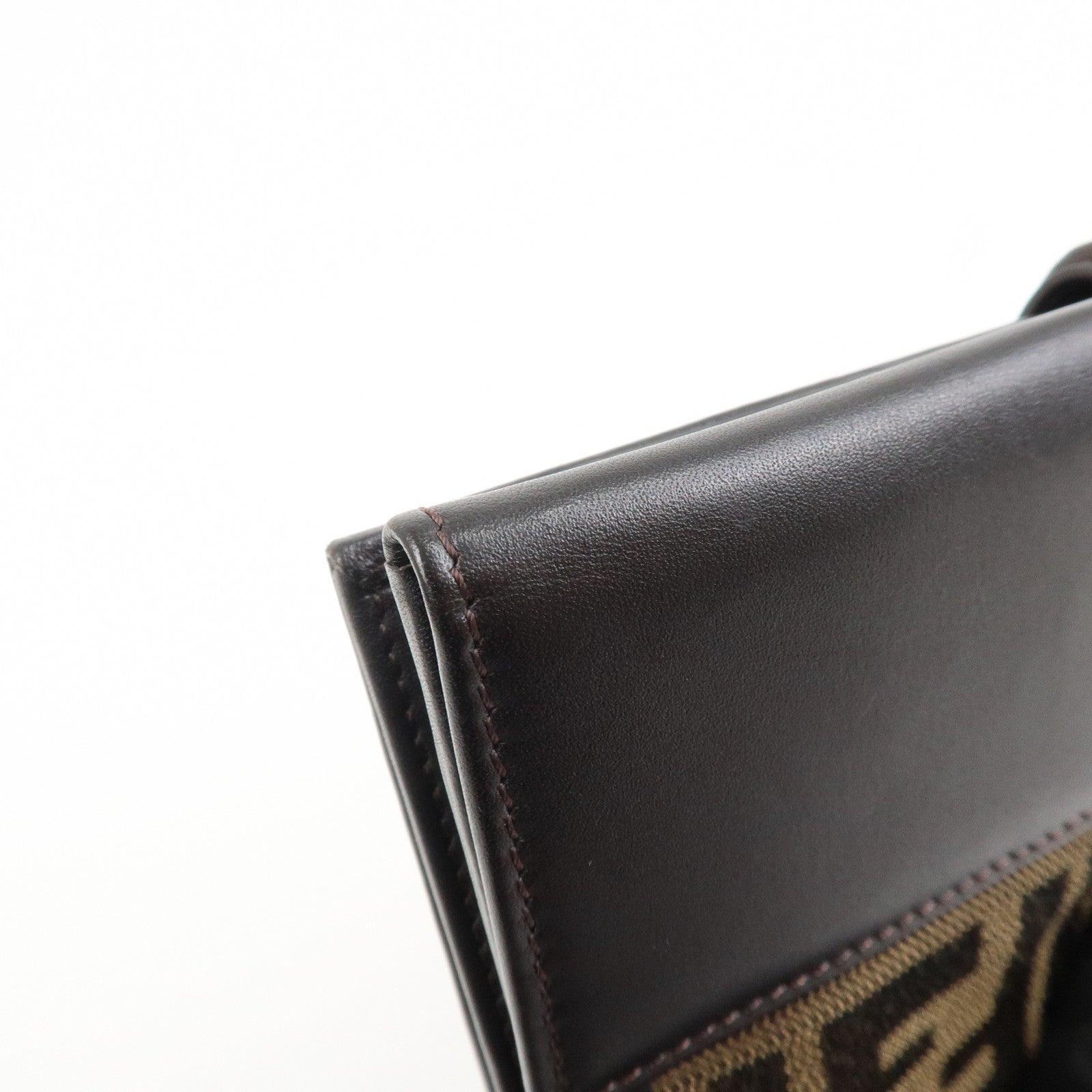 FENDI Canvas Leather Bi-fold Long Wallet Brown 8M0112