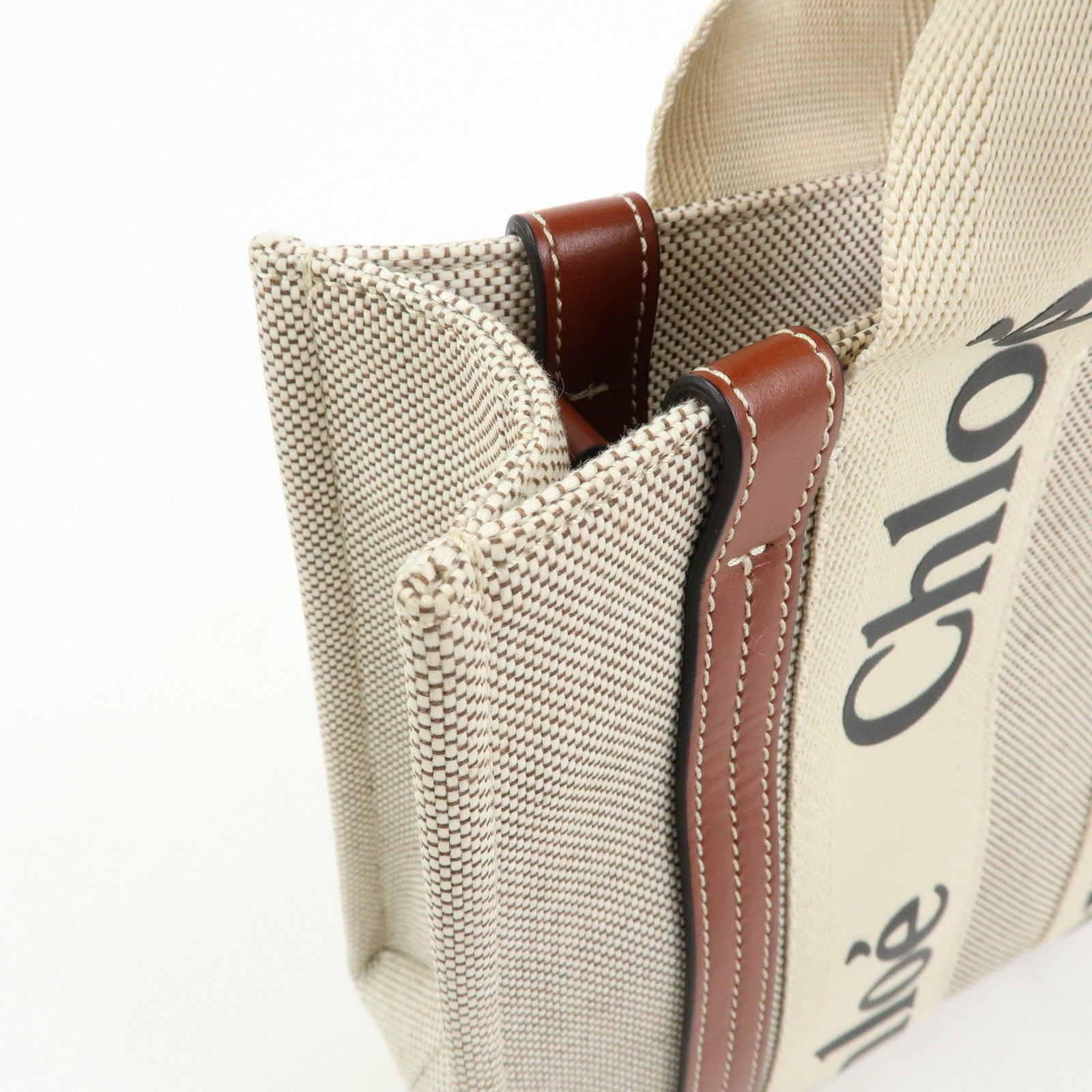 Chloe Woody Canvas Leather 2Way Bag Shoulder Bag Natural Brown