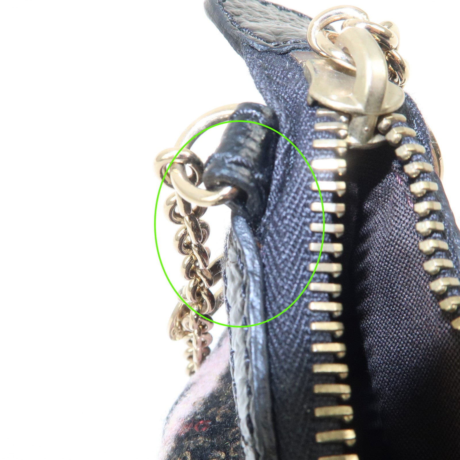 FENDI Wool Flip Sequin Leather Chain Bag Pouch Black Pink 8BR594