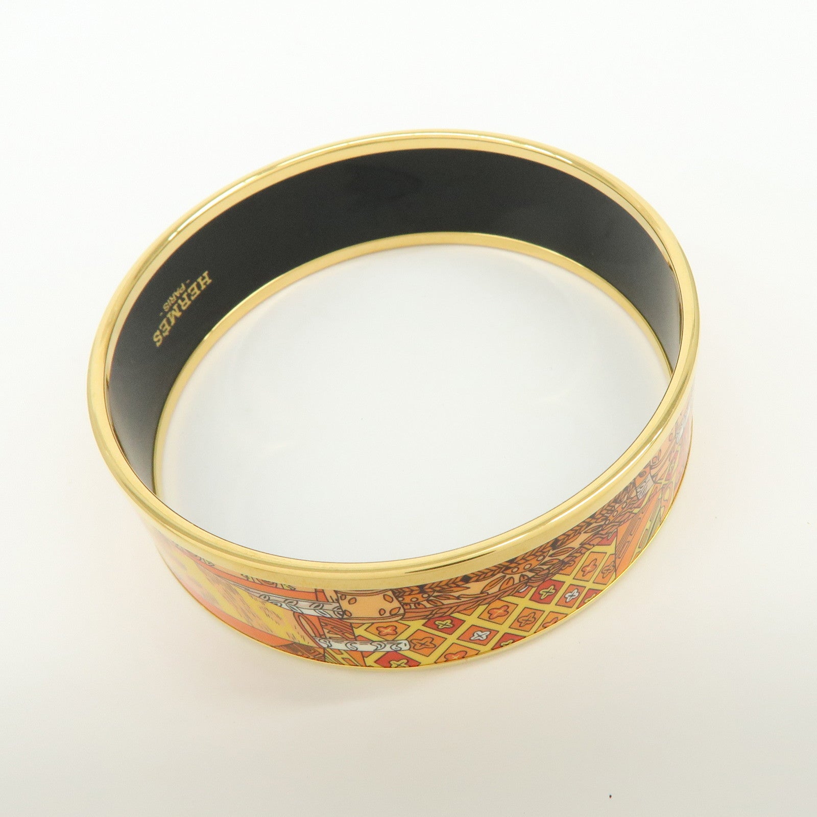 HERMES Gold Plated Email GM Bangle Bracelet Orange Gold