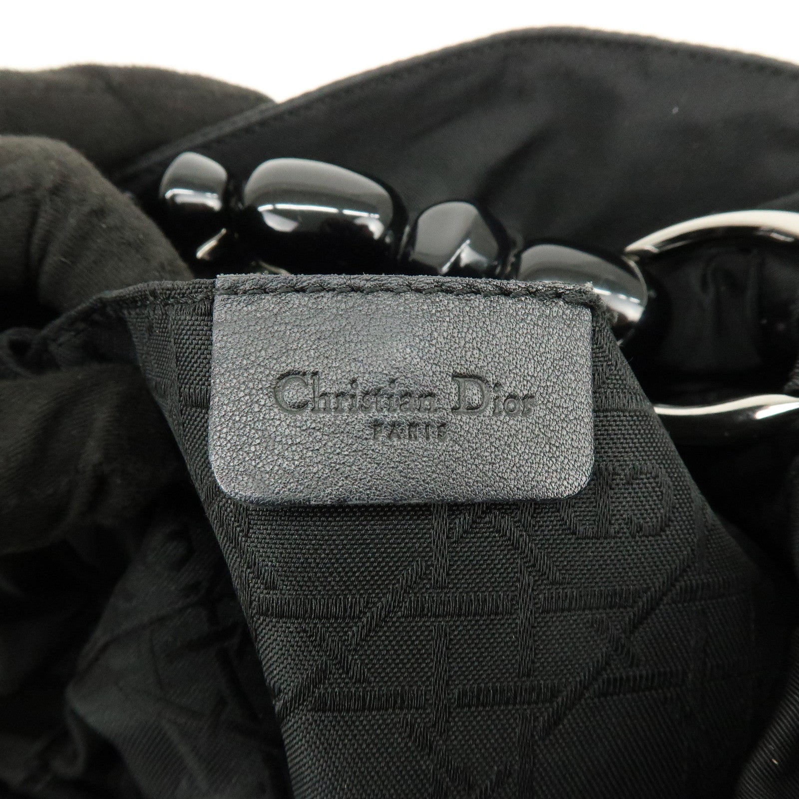 Christian Dior Malice Pearl Nylon Hand Bag Shoulder Bag Black