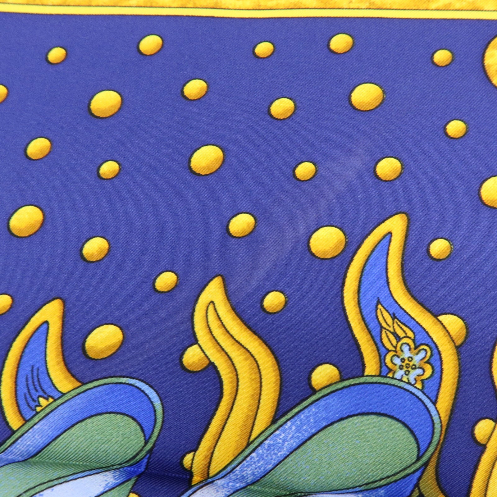 HERMES Carre 90 Silk 100% Scarf CARPE DIEM Blue Gold