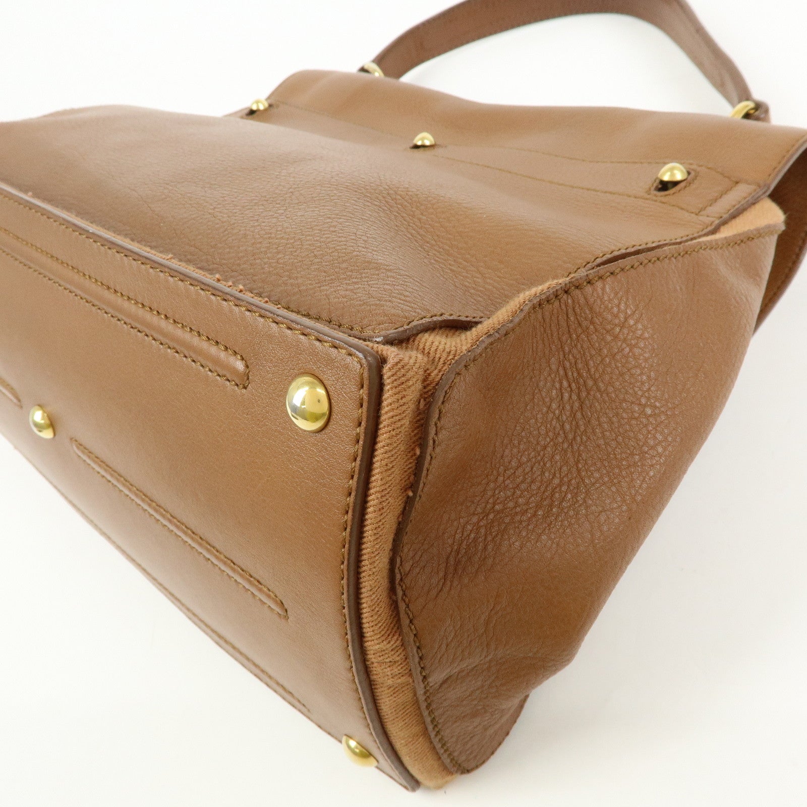 SAINT LAURENT PARIS Muse Two Leather Canvas Hand Bag Brown 229680