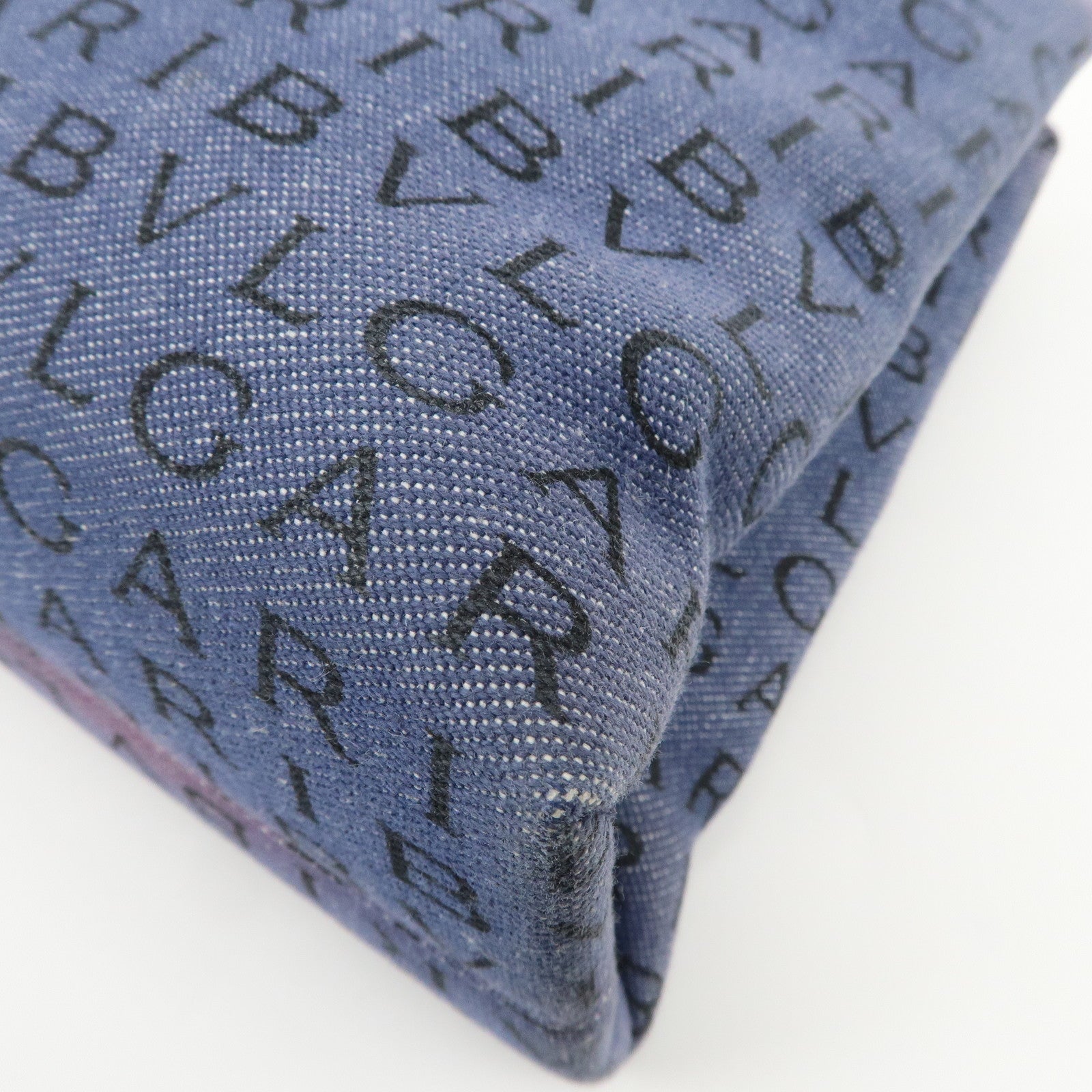 BVLGARI Logo Mania Denim Leather Shoulder Bag Hand Bag Blue Black